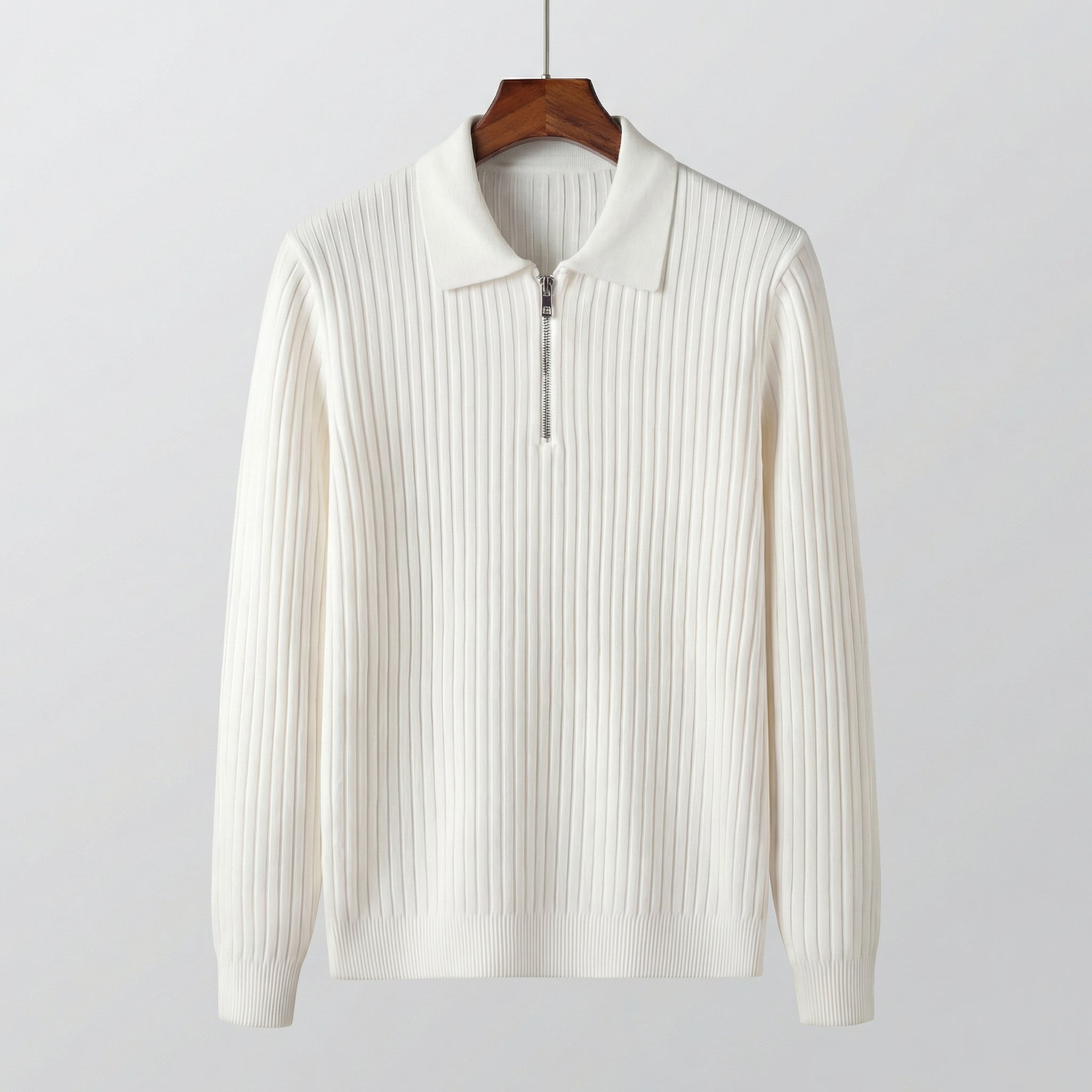 Ribbed Knit Polo Collar Half-Zip Sweater - Slim Fit