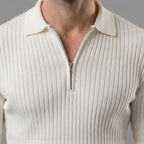 Ribbed Knit Polo Collar Half-Zip Sweater - Slim Fit