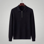 Ribbed Knit Polo Collar Half-Zip Sweater - Slim Fit