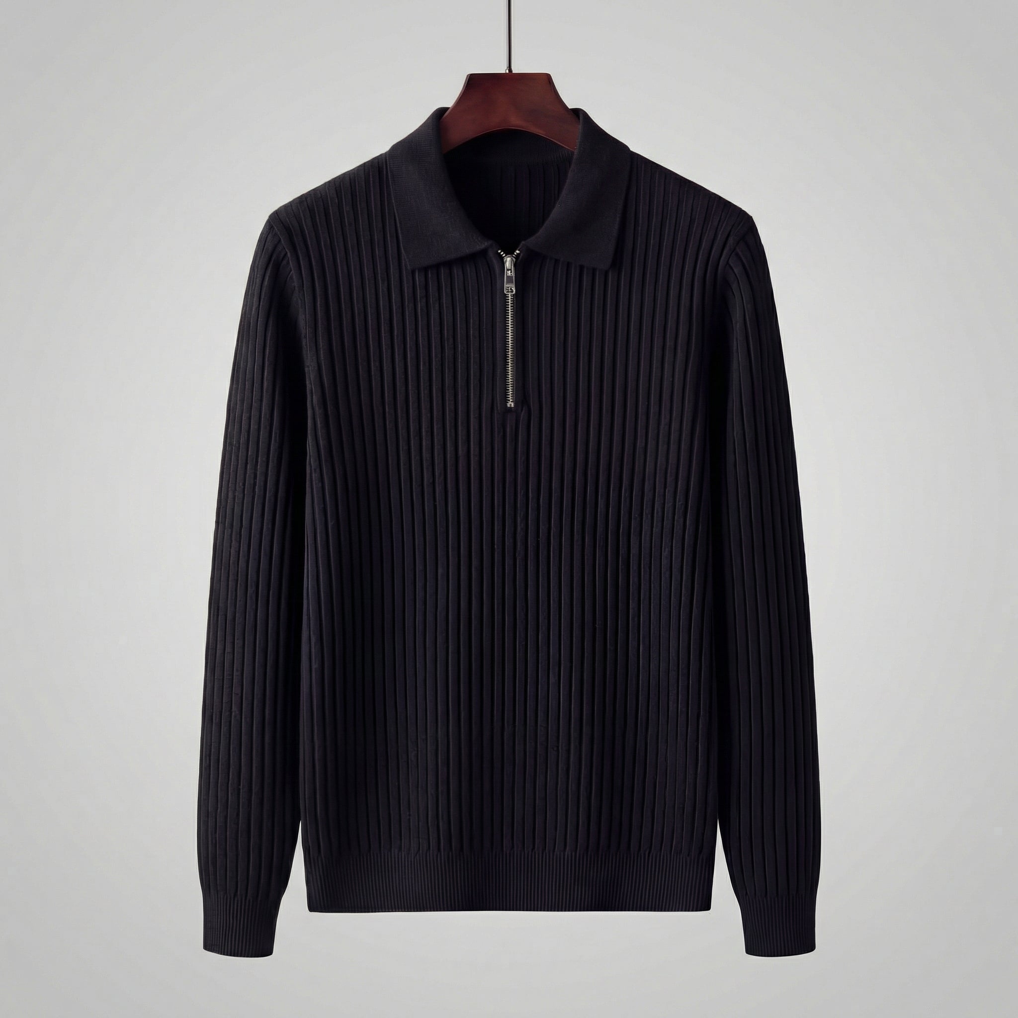 Ribbed Knit Polo Collar Half-Zip Sweater - Slim Fit