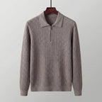 Ribbed Knit Polo Collar Half-Zip Sweater - Slim Fit