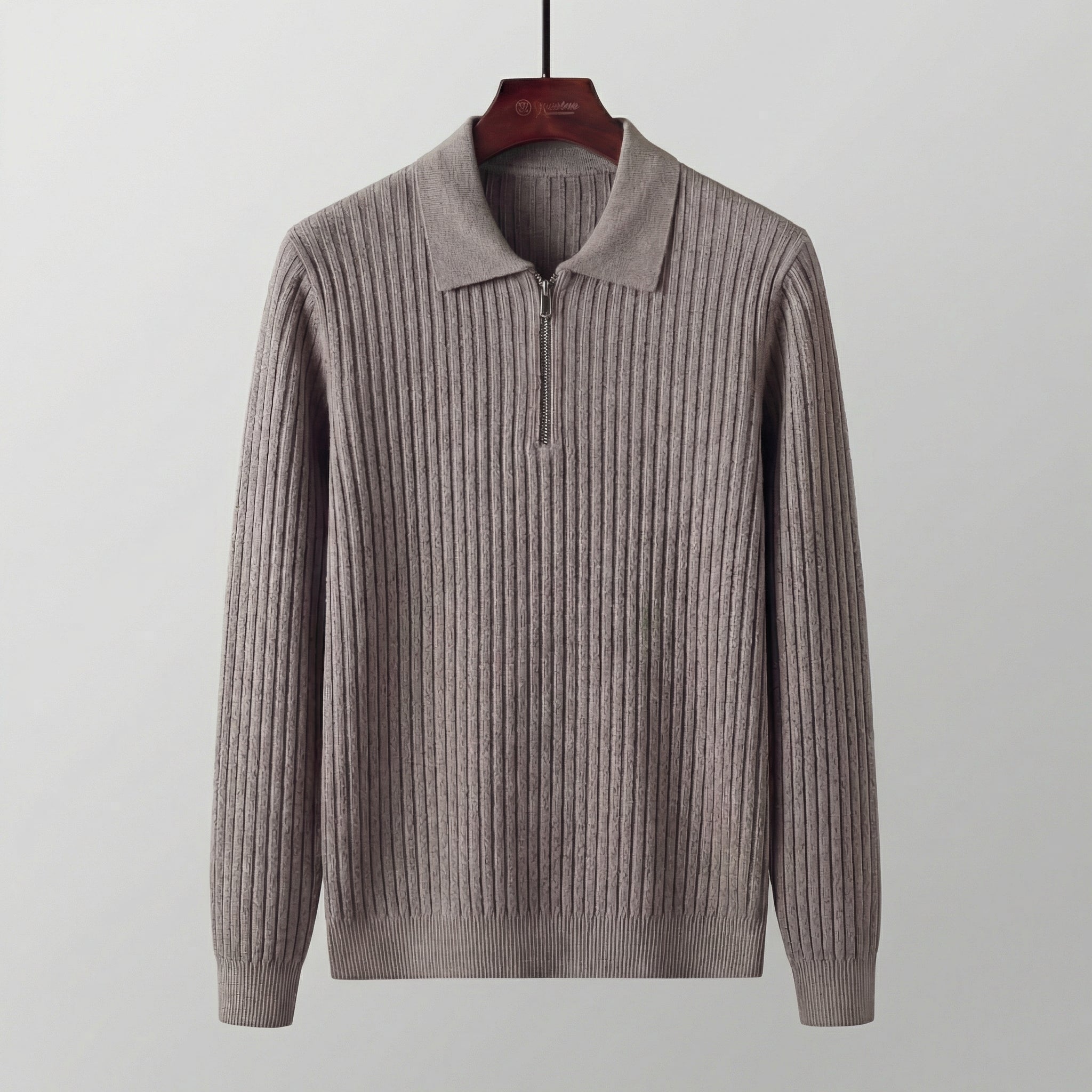 Ribbed Knit Polo Collar Half-Zip Sweater - Slim Fit