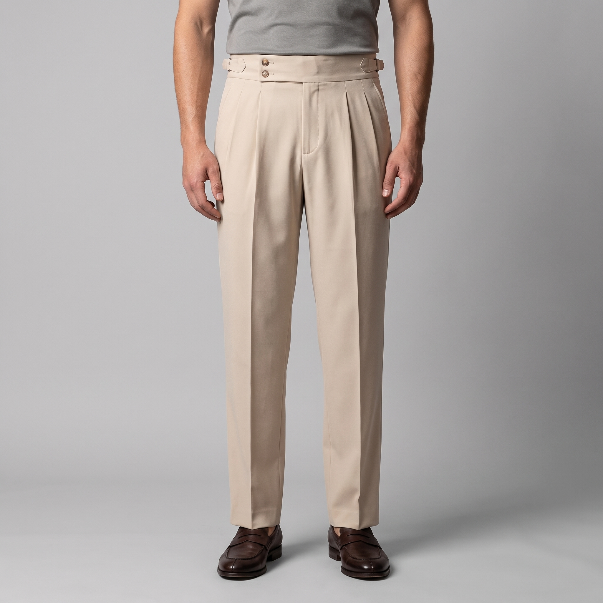 Pleated Trousers High Waist Double Button - Classic Fit