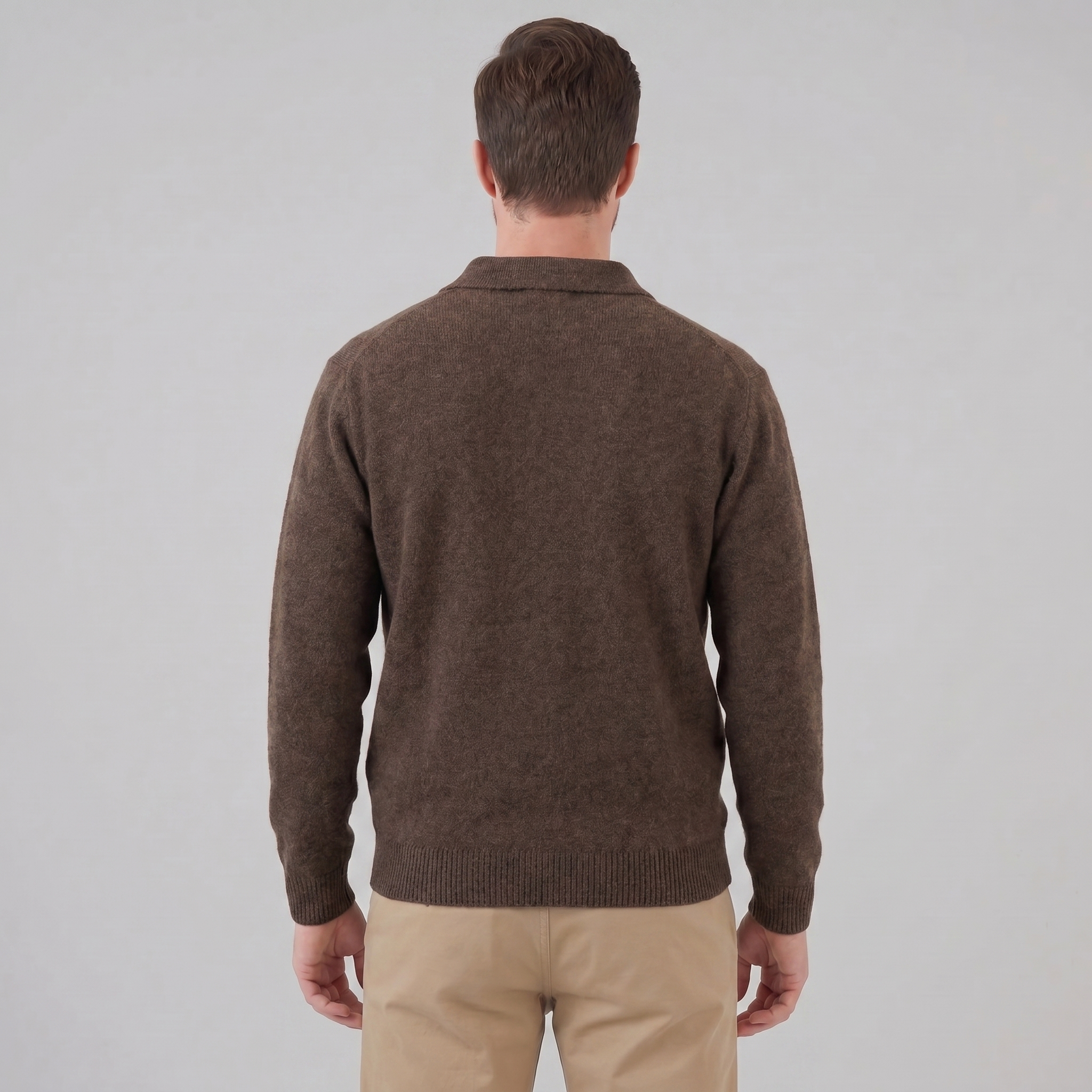 Polo Collar Knit Sweater Button Placket - Relaxed Fit