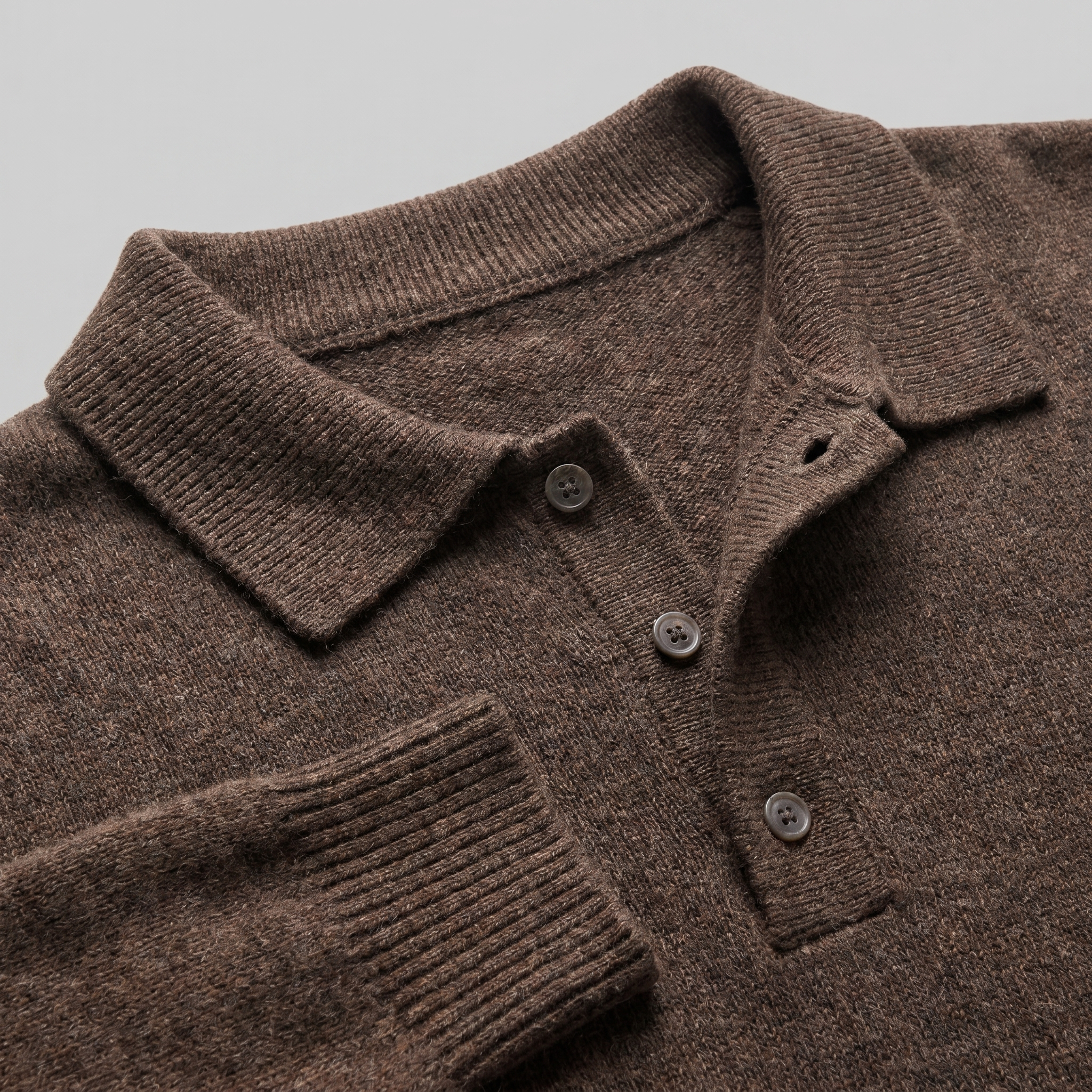Polo Collar Knit Sweater Button Placket - Relaxed Fit