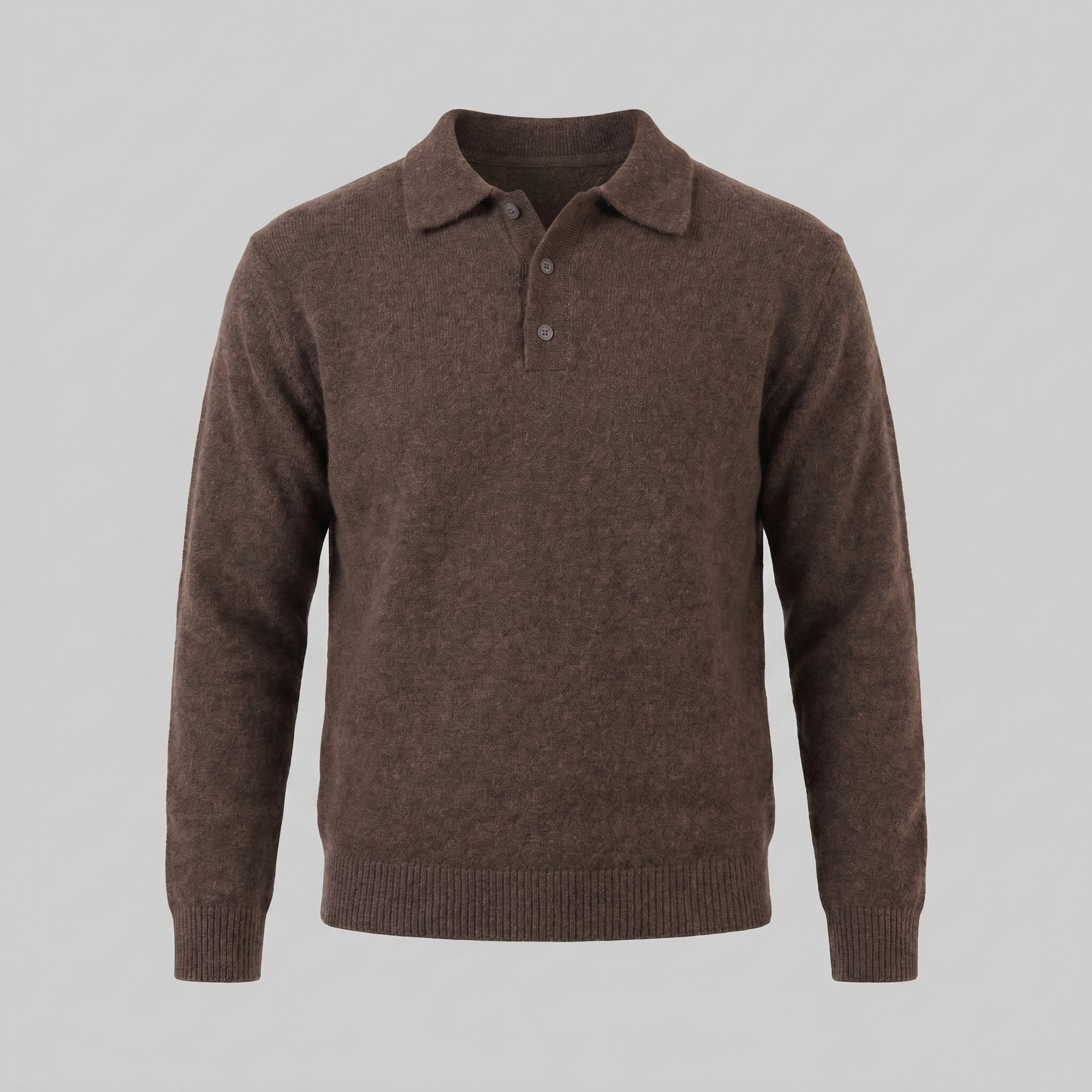 Polo Collar Knit Sweater Button Placket - Relaxed Fit