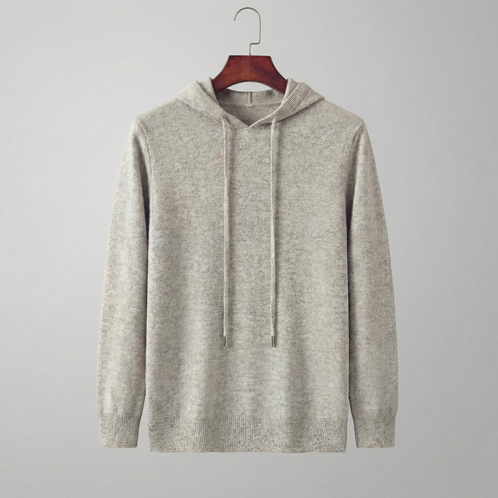 Fine Knit Hoodie Pullover Sweater Drawstring - Relaxed Fit