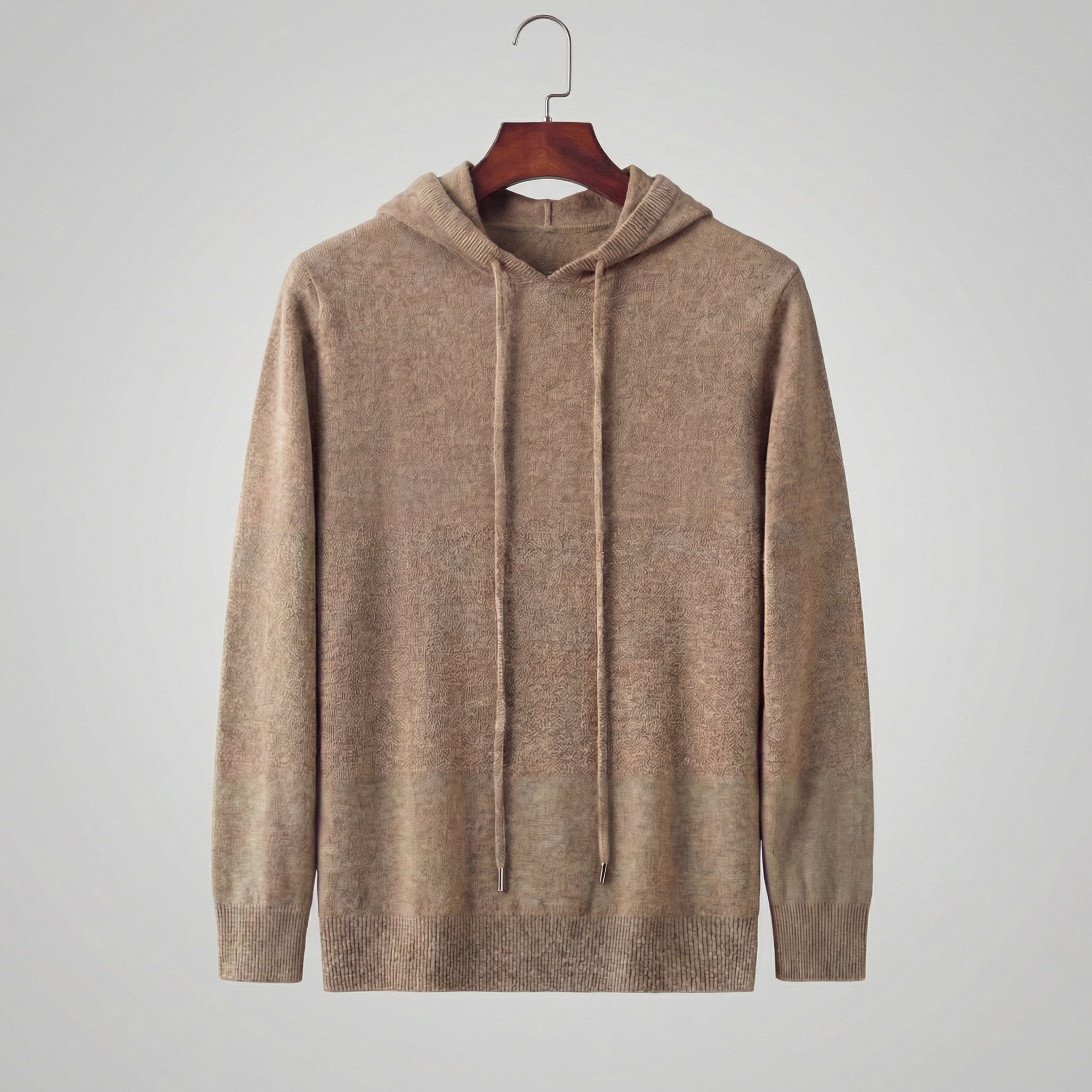 Fine Knit Hoodie Pullover Sweater Drawstring - Relaxed Fit