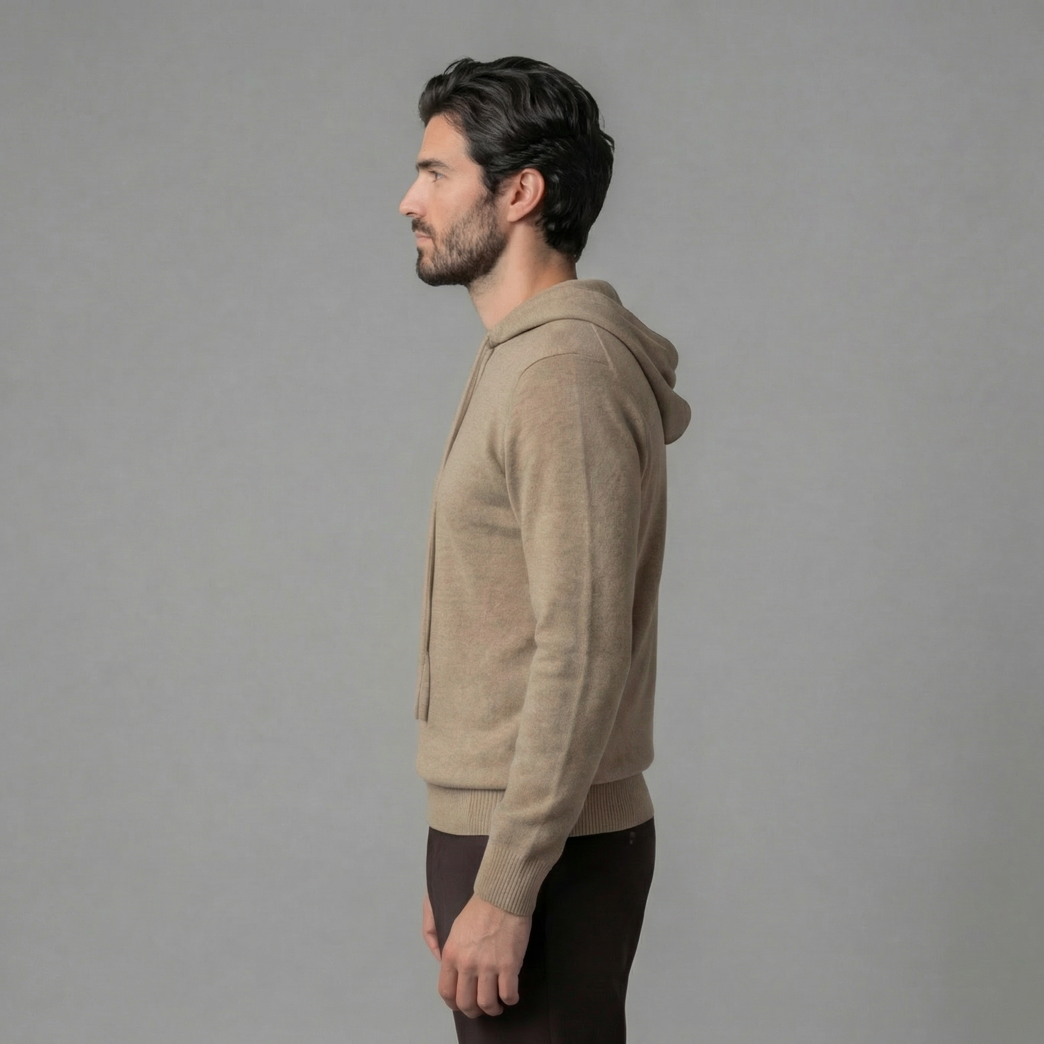 Fine Knit Hoodie Pullover Sweater Drawstring - Relaxed Fit