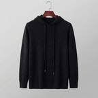 Fine Knit Hoodie Pullover Sweater Drawstring - Relaxed Fit