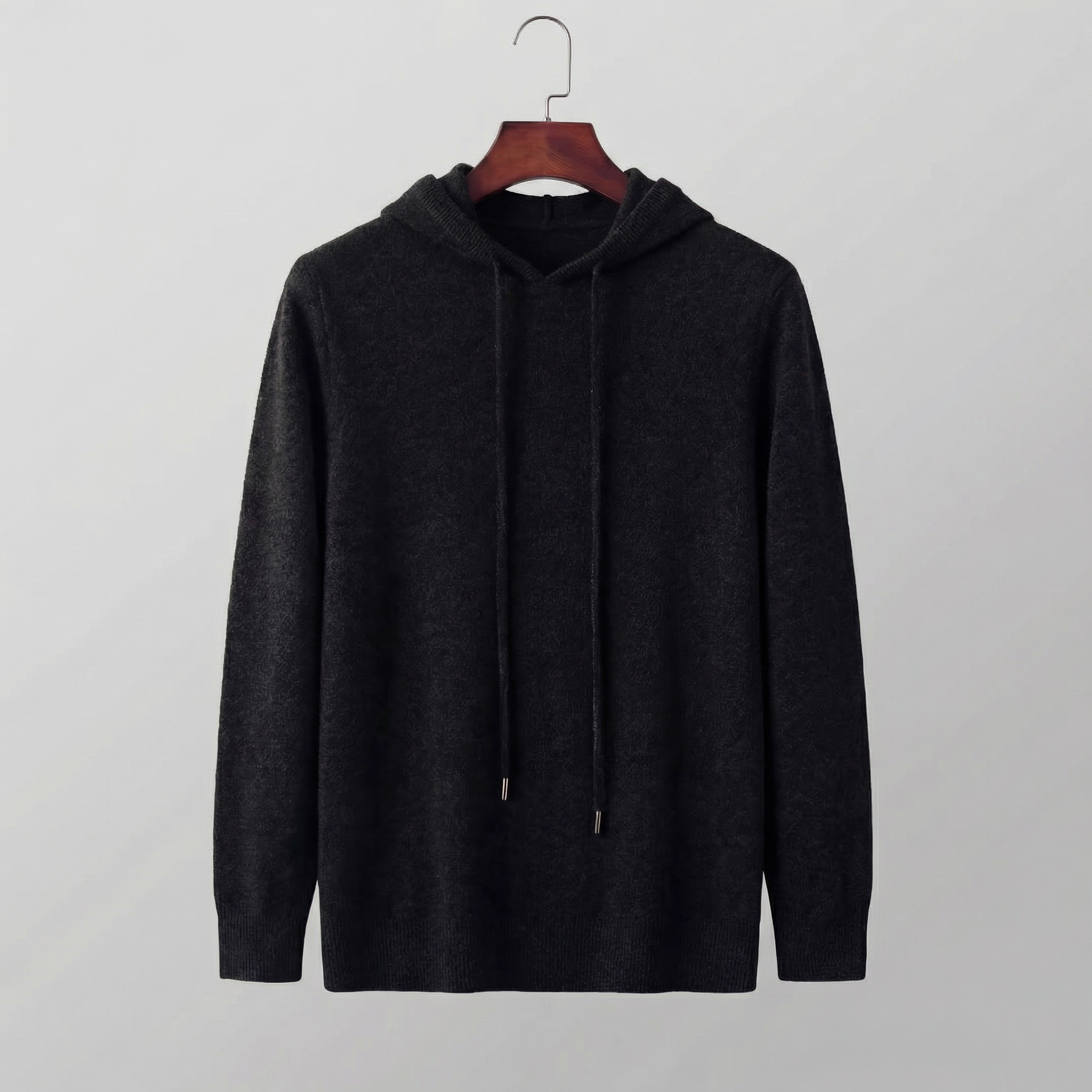 Fine Knit Hoodie Pullover Sweater Drawstring - Relaxed Fit