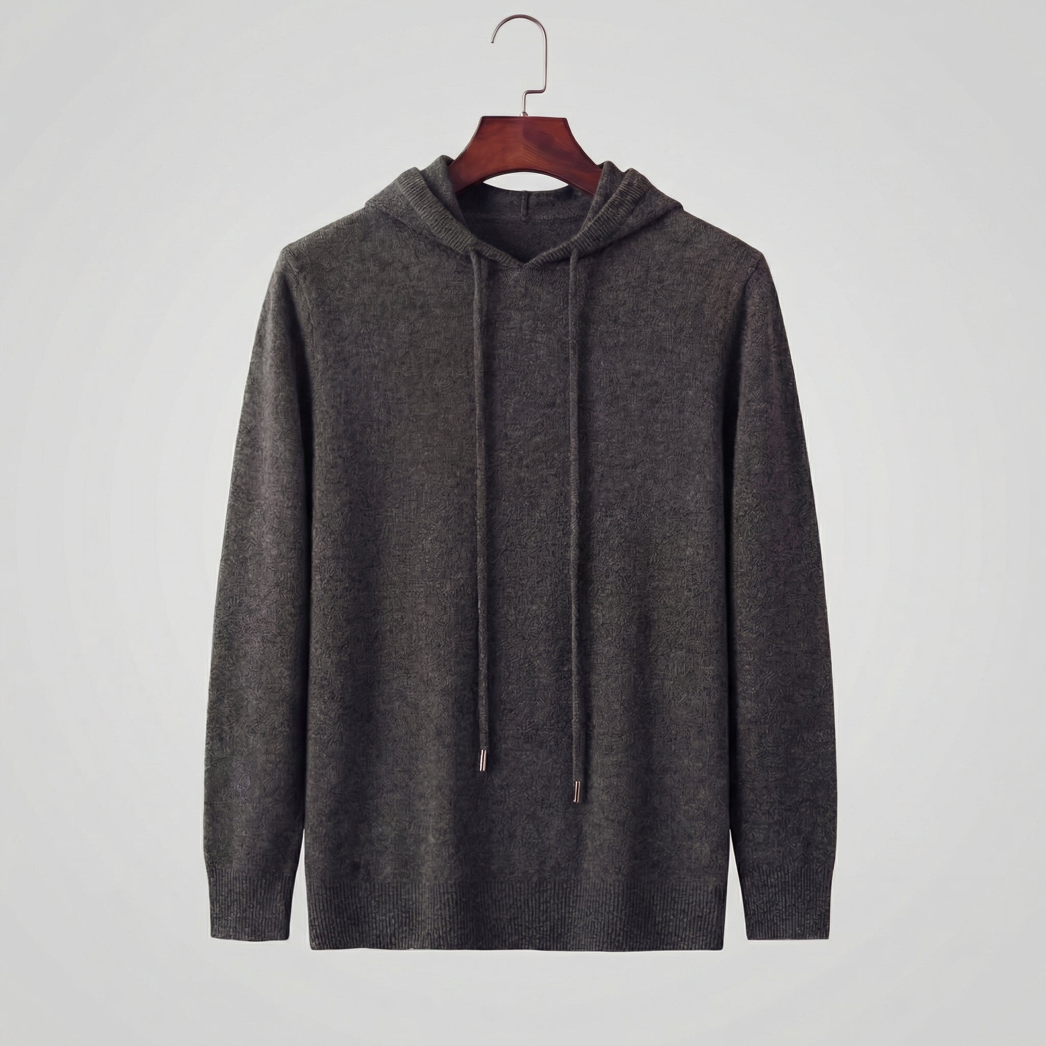Fine Knit Hoodie Pullover Sweater Drawstring - Relaxed Fit