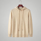Fine Knit Hoodie Pullover Sweater Drawstring - Relaxed Fit