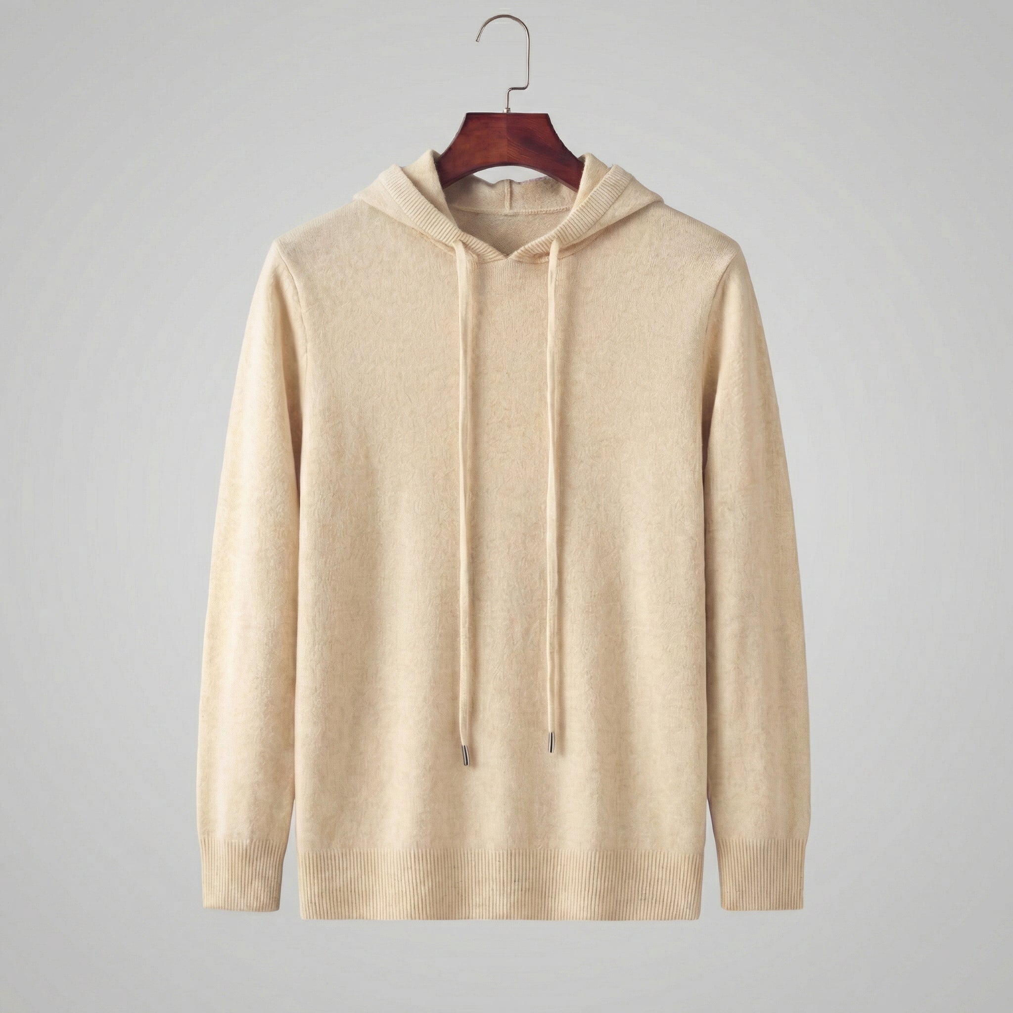 Fine Knit Hoodie Pullover Sweater Drawstring - Relaxed Fit