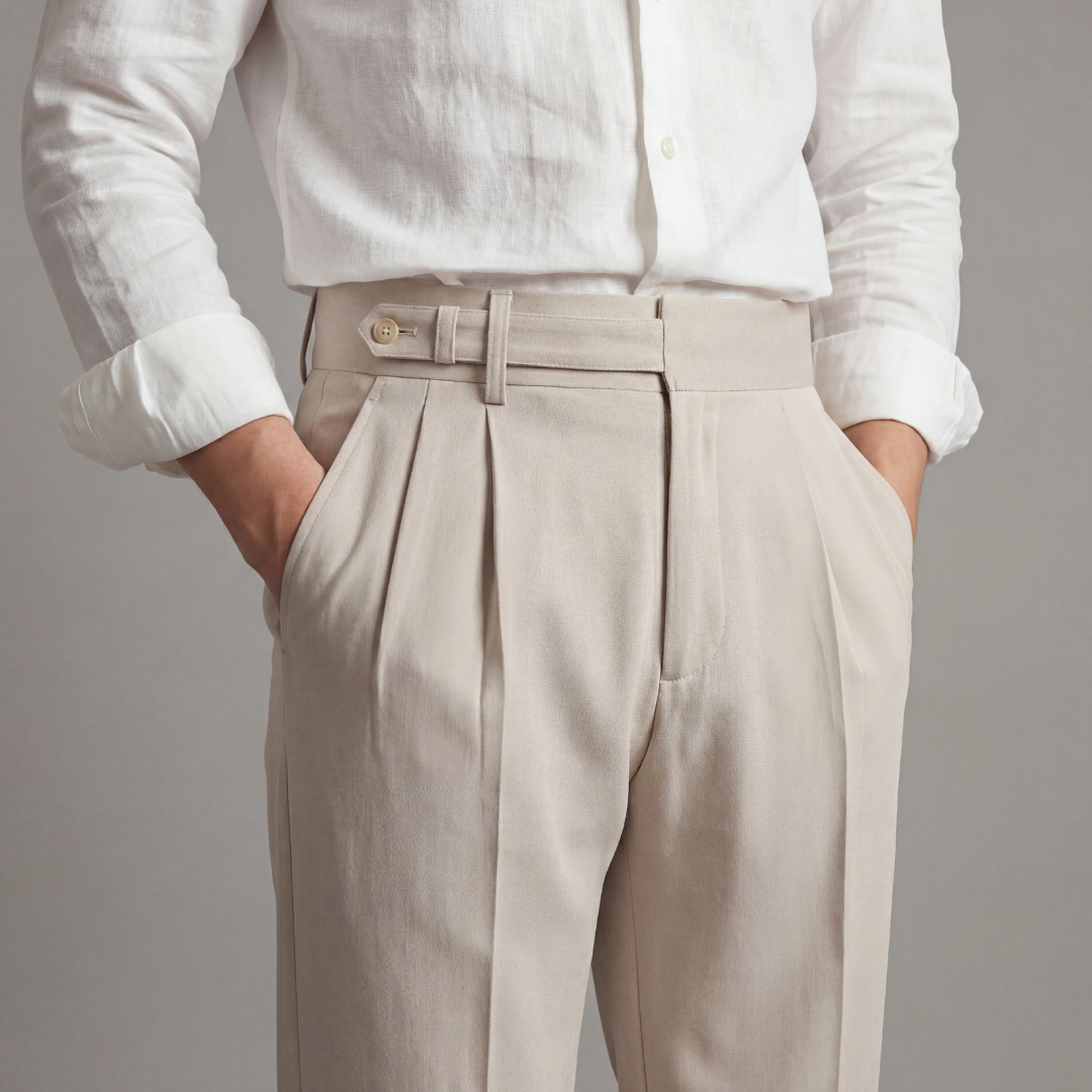 Double Pleat High Waist Tailored Trousers - Tapered Fit