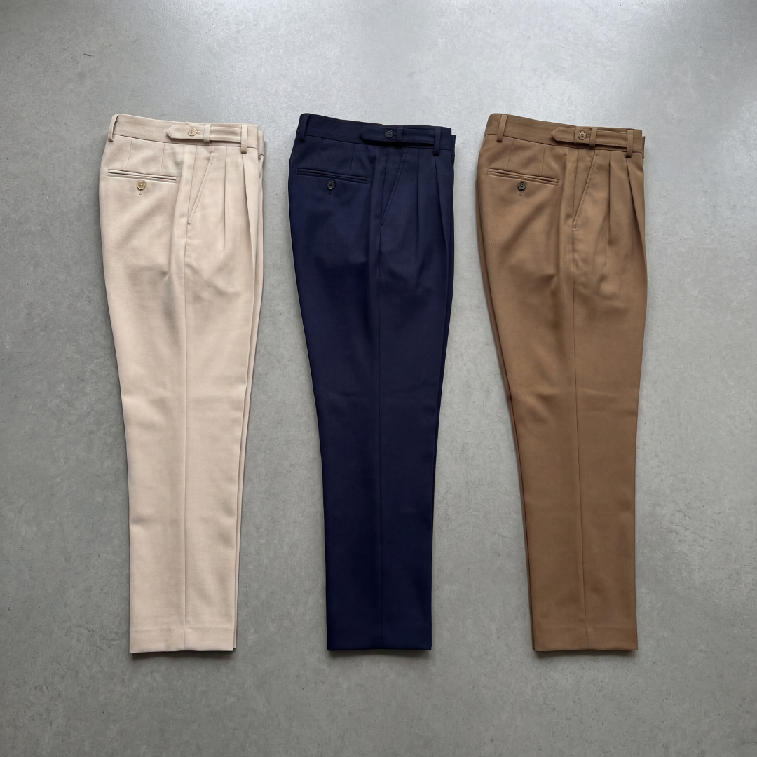Double Pleat High Waist Tailored Trousers - Tapered Fit