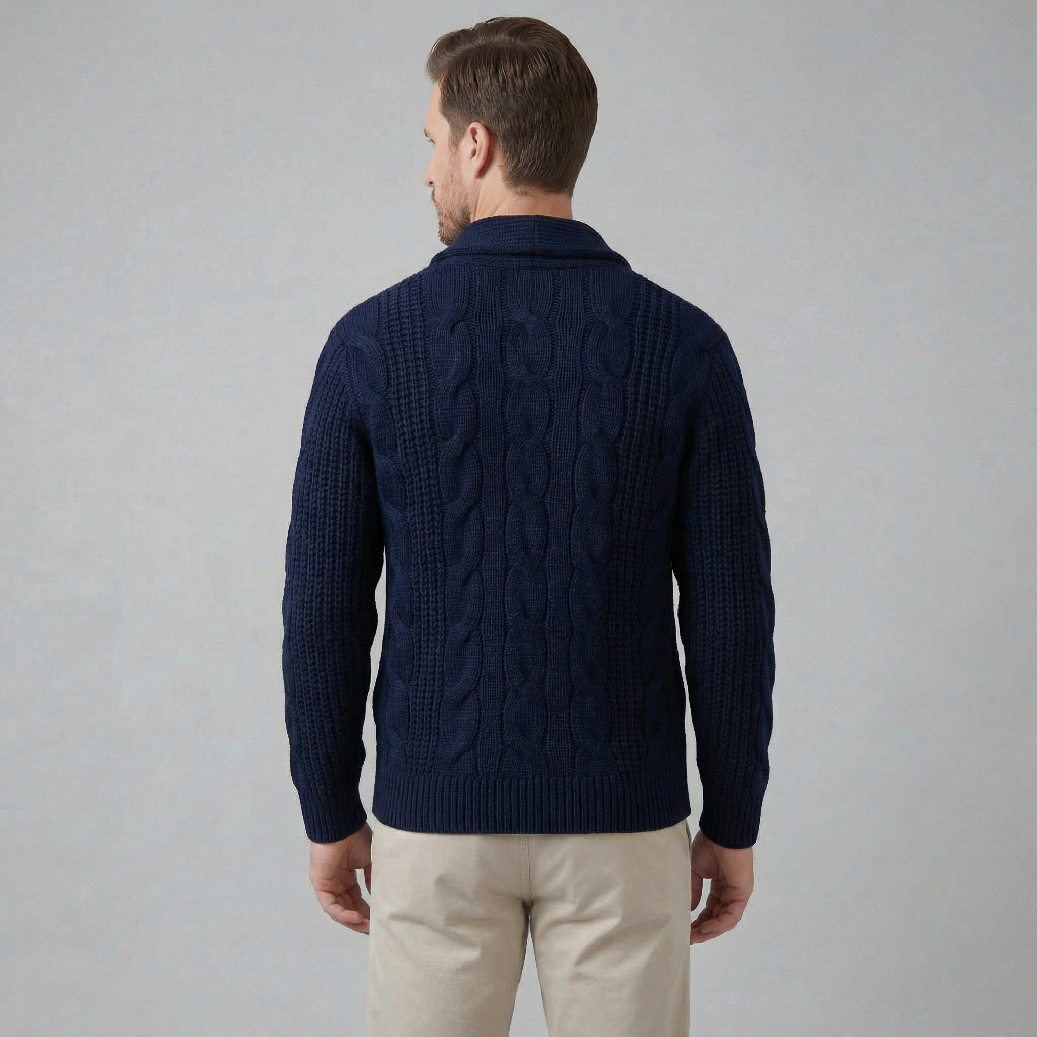 Cable Knit Shawl Collar Cardigan - Relaxed Fit