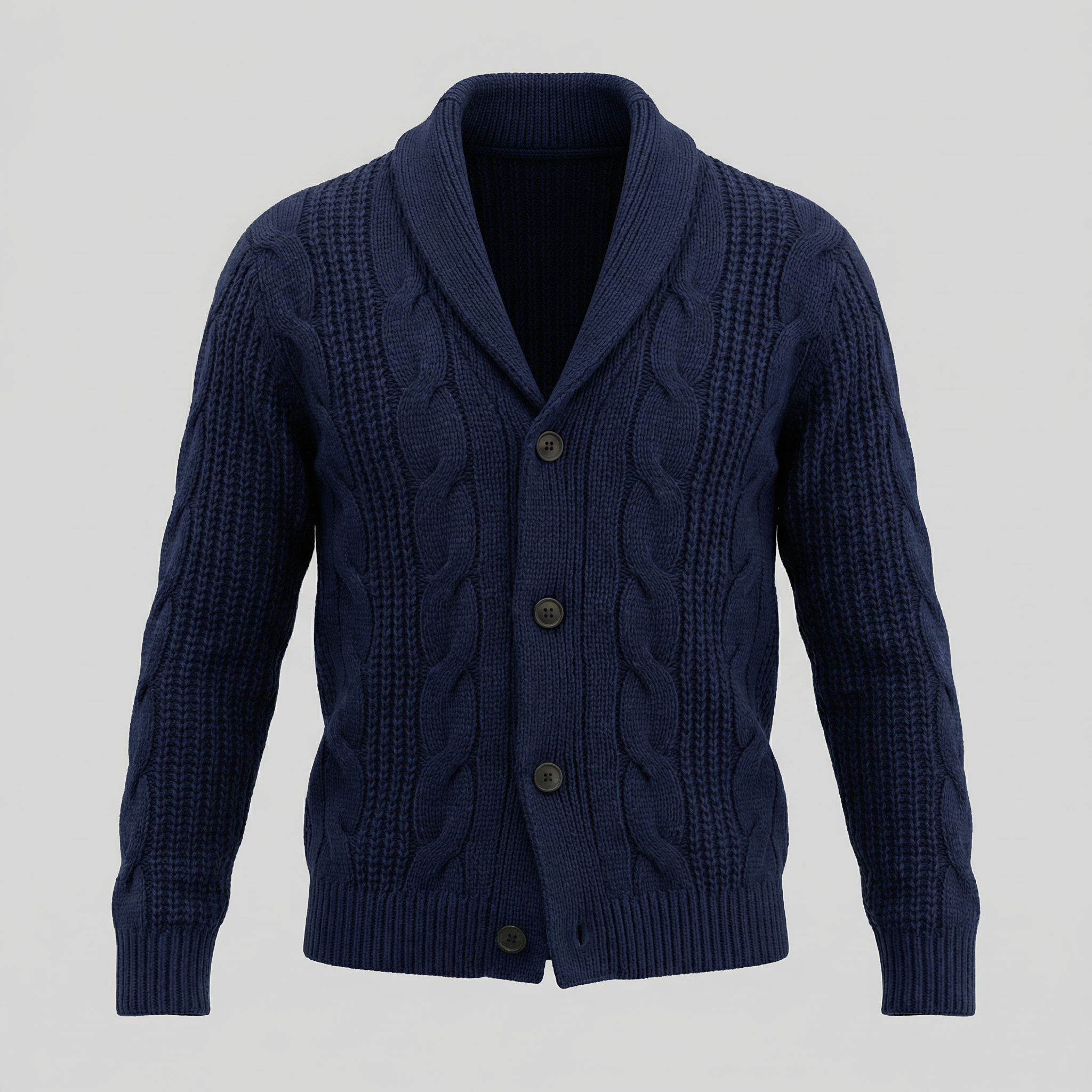 Cable Knit Shawl Collar Cardigan - Relaxed Fit