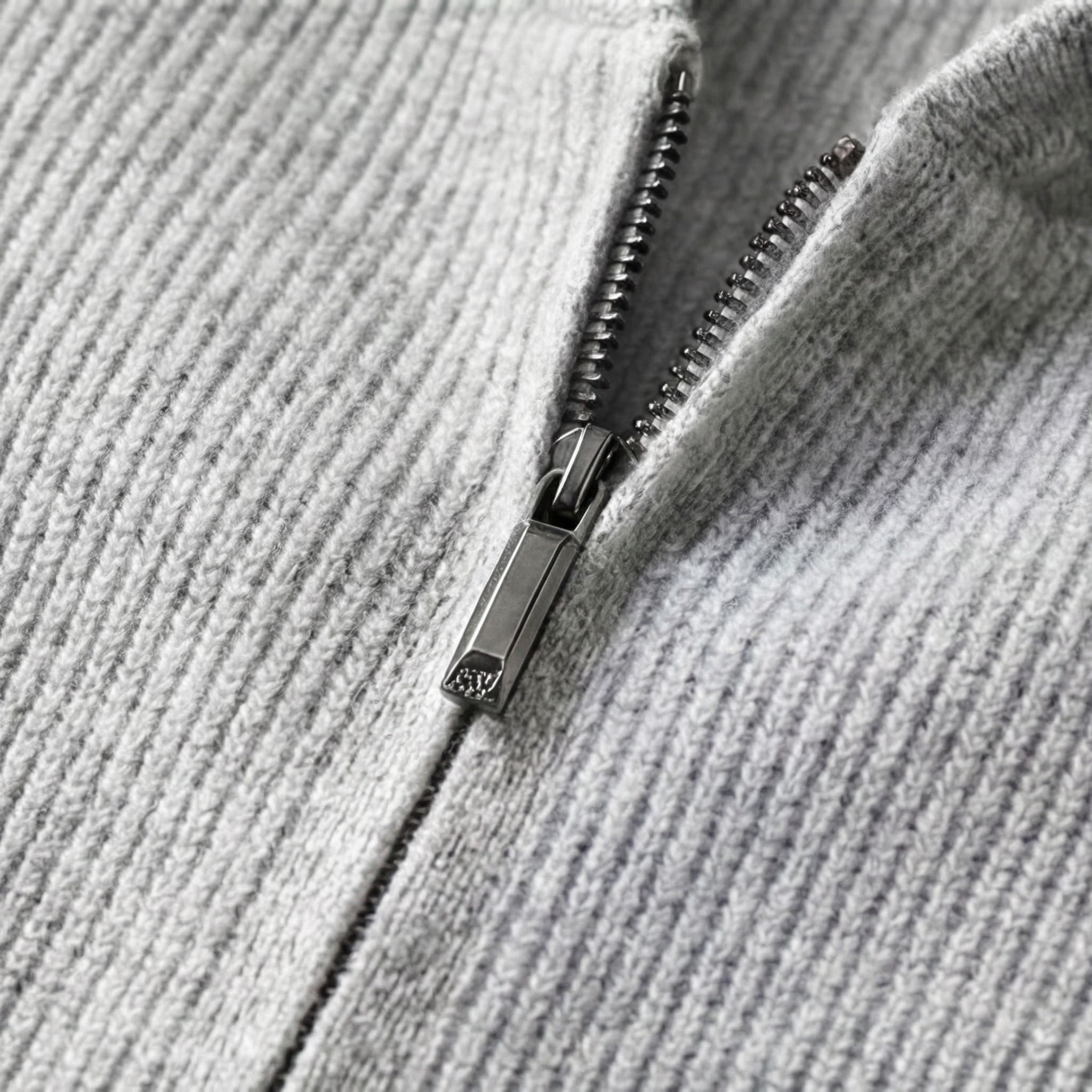 Wool Ribbed Knit Zip-Up Hoodie - Relaxed Fit