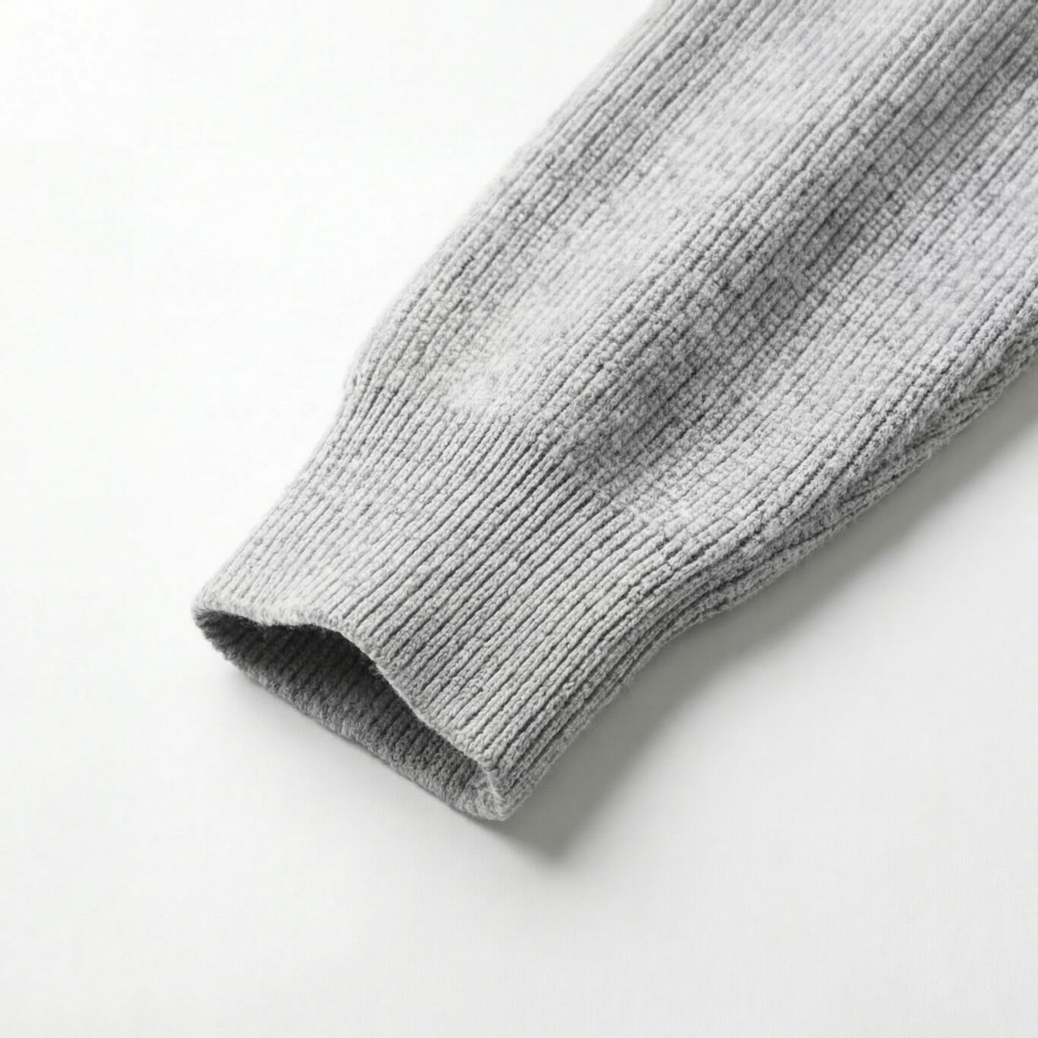 Wool Ribbed Knit Zip-Up Hoodie - Relaxed Fit