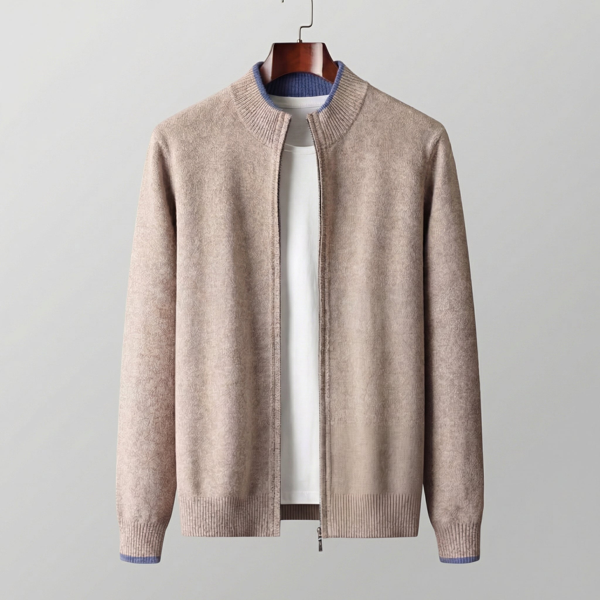 Full-Zip Knit Sweater Stand-Up Collar - Classic Fit