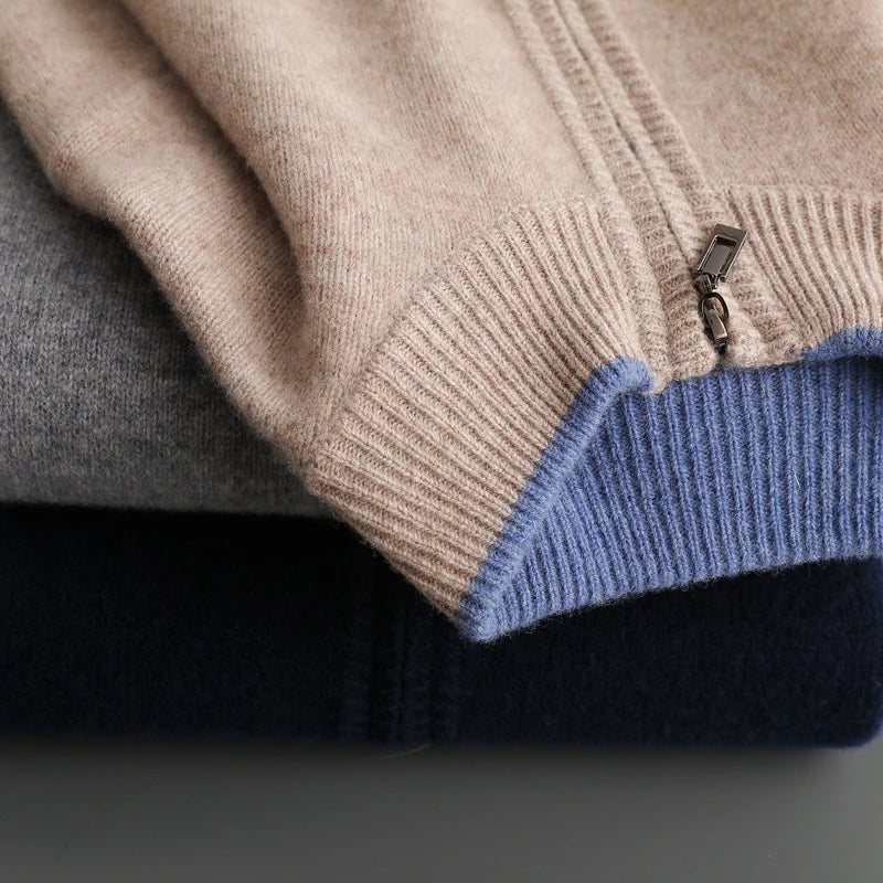 Full-Zip Knit Sweater Stand-Up Collar - Classic Fit
