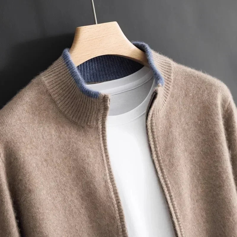 Full-Zip Knit Sweater Stand-Up Collar - Classic Fit