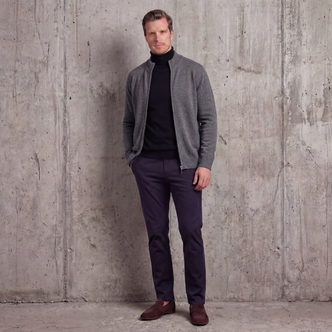 Full-Zip Knit Sweater Stand-Up Collar - Classic Fit