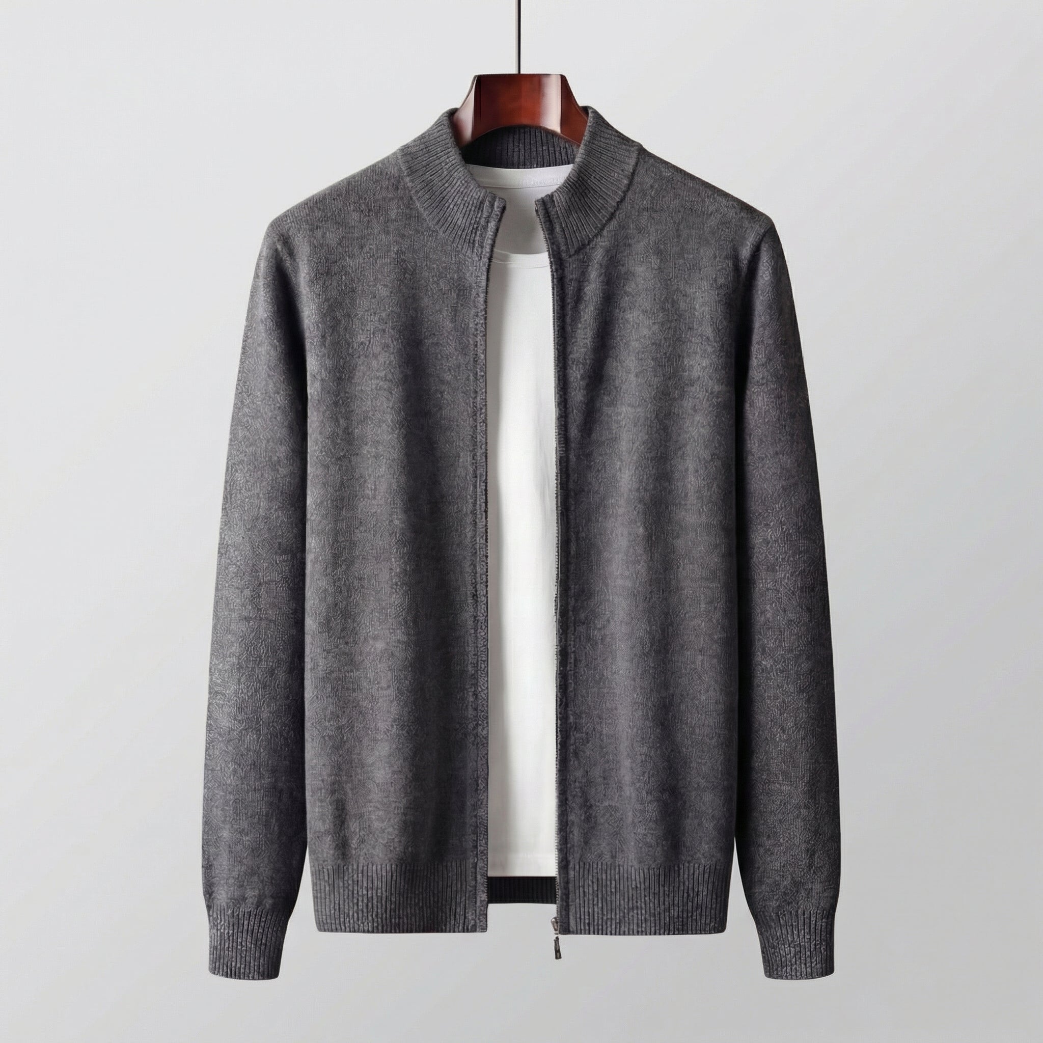 Full-Zip Knit Sweater Stand-Up Collar - Classic Fit