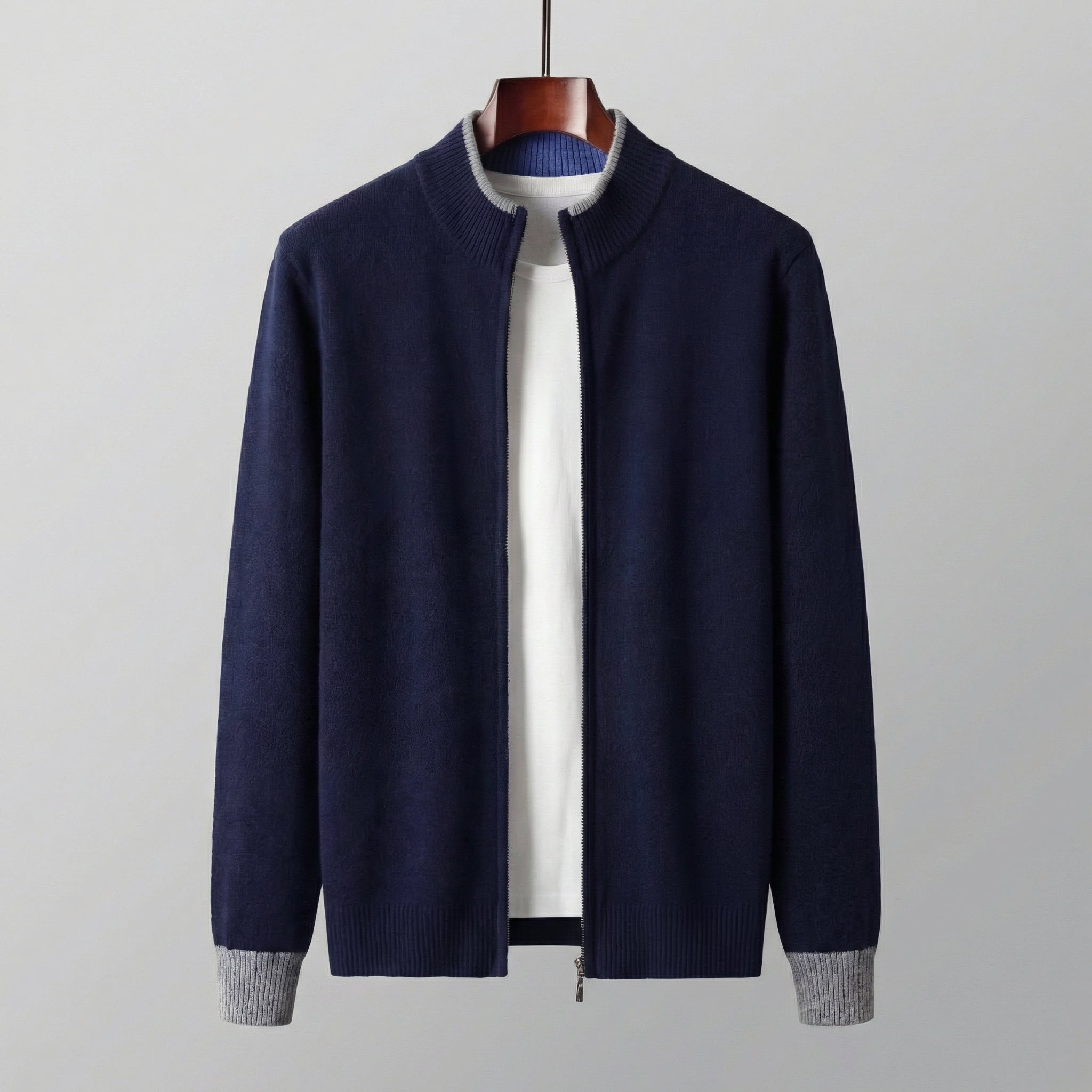 Full-Zip Knit Sweater Stand-Up Collar - Classic Fit