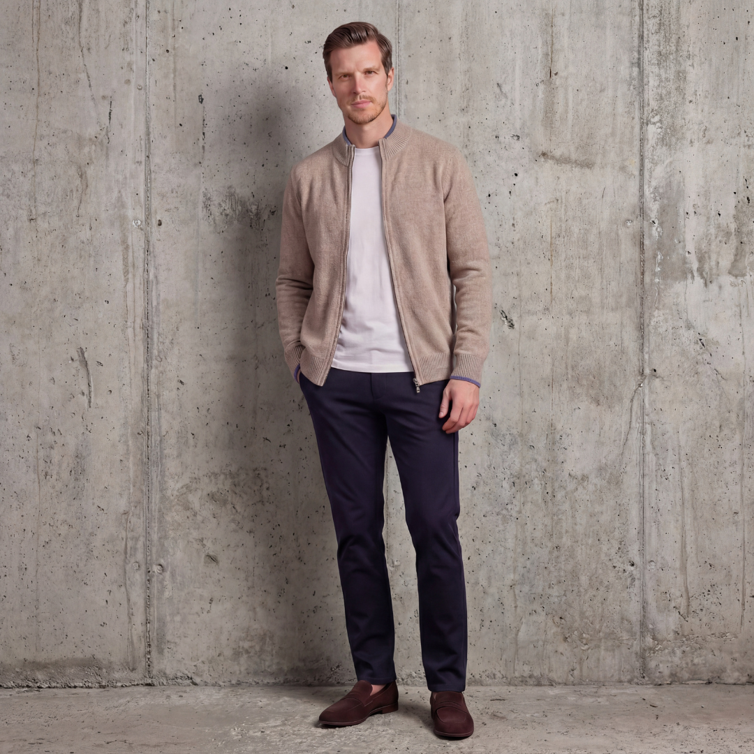 Full-Zip Knit Sweater Stand-Up Collar - Classic Fit