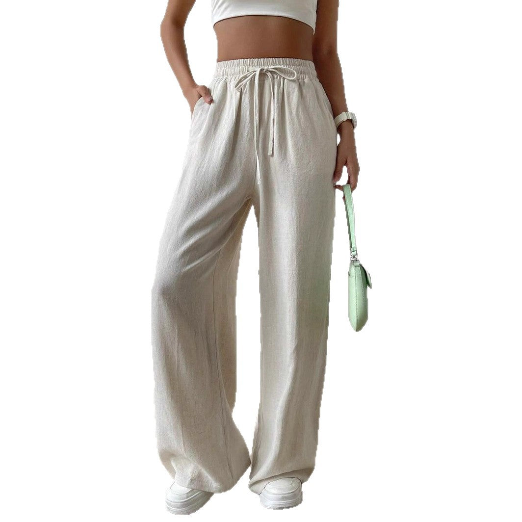 Linen Wide-Leg Drawstring Trousers - Relaxed Fit