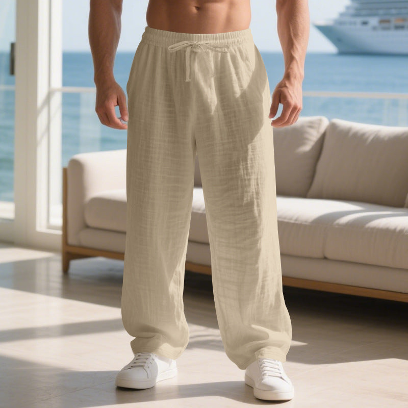 Linen Straight-Leg Trousers Drawstring Waist - Relaxed Fit