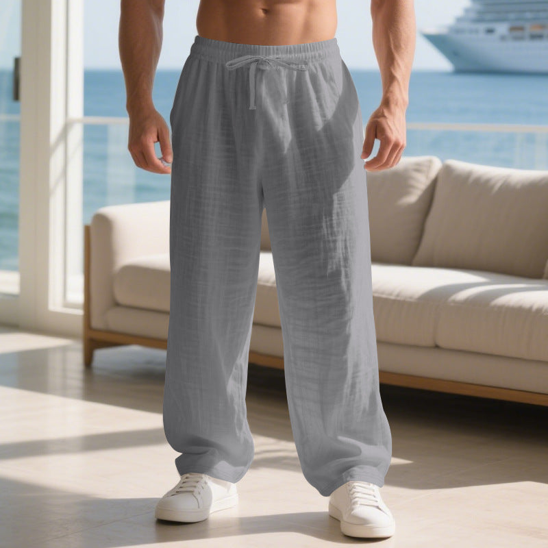 Linen Straight-Leg Trousers Drawstring Waist - Relaxed Fit