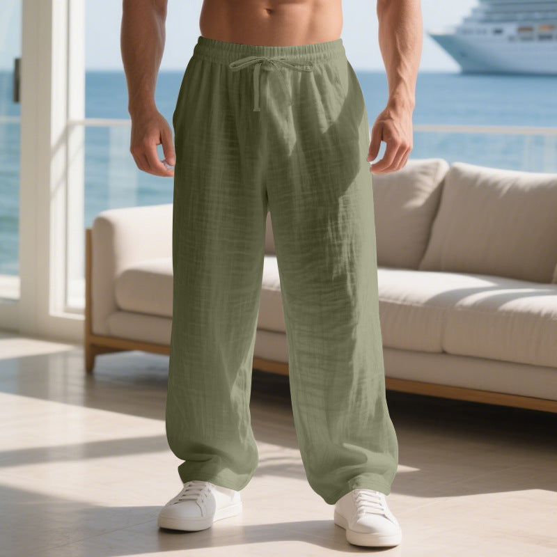 Linen Straight-Leg Trousers Drawstring Waist - Relaxed Fit