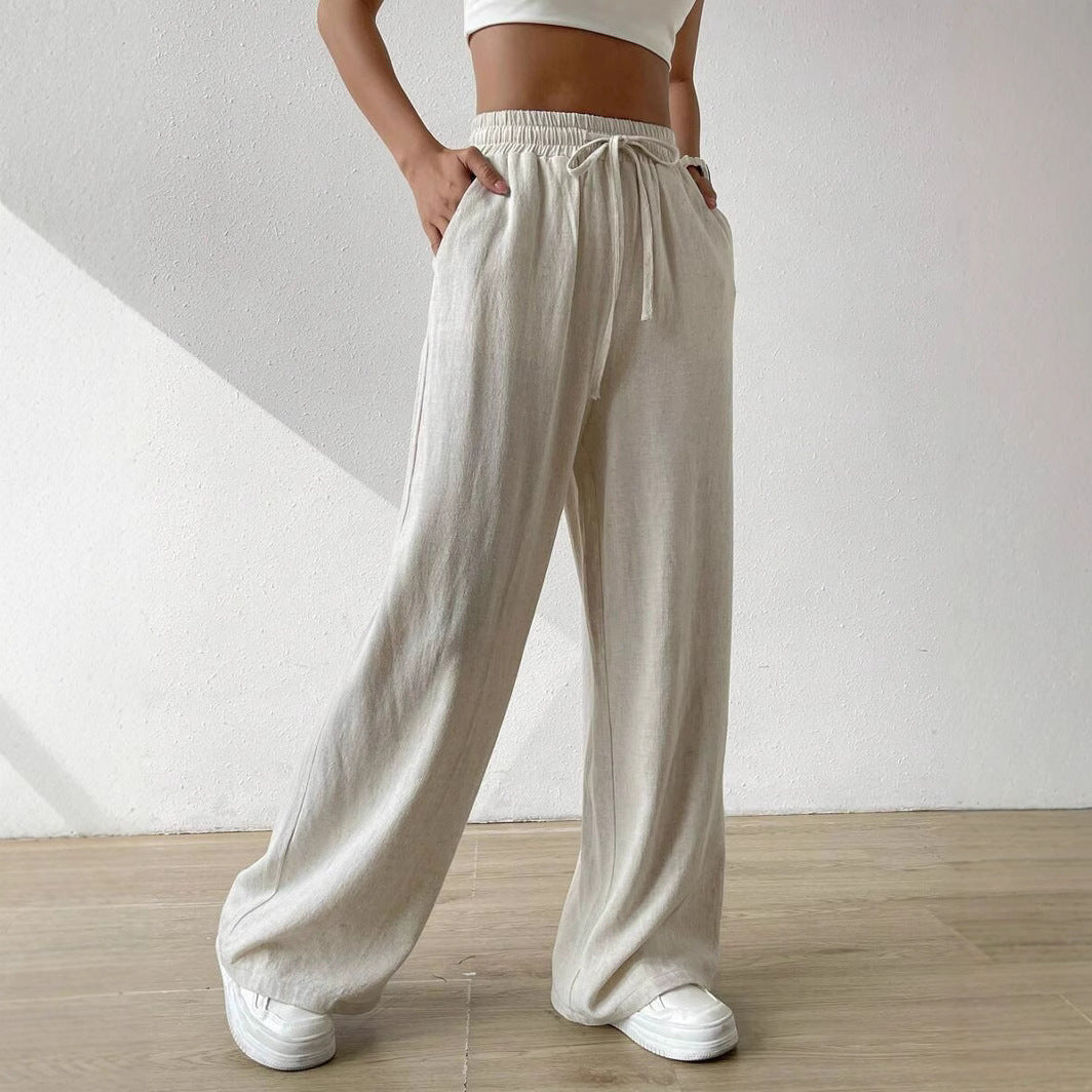 Linen Wide-Leg Drawstring Trousers - Relaxed Fit