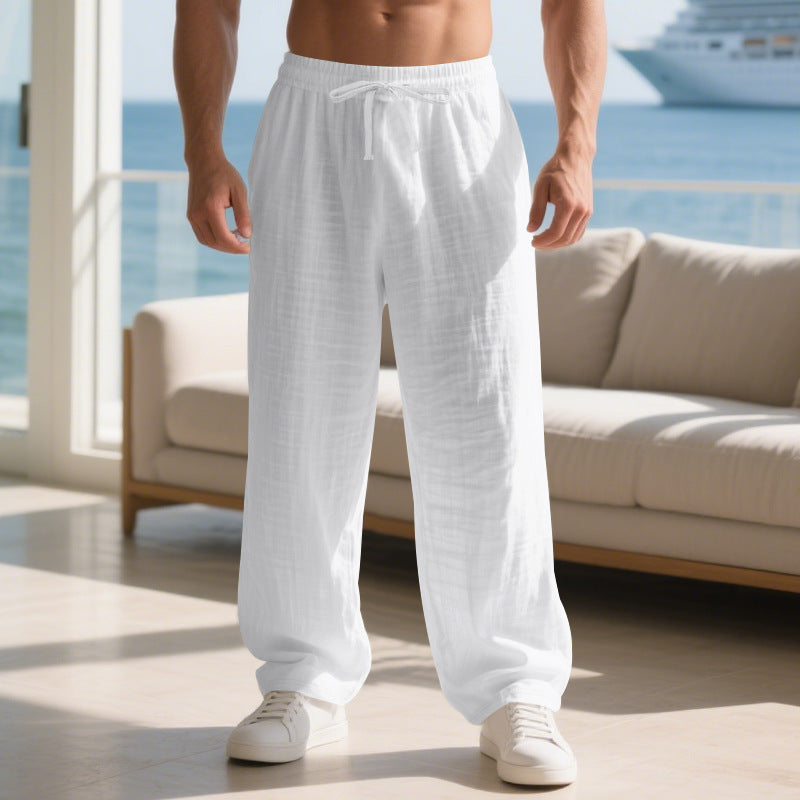 Linen Straight-Leg Trousers Drawstring Waist - Relaxed Fit