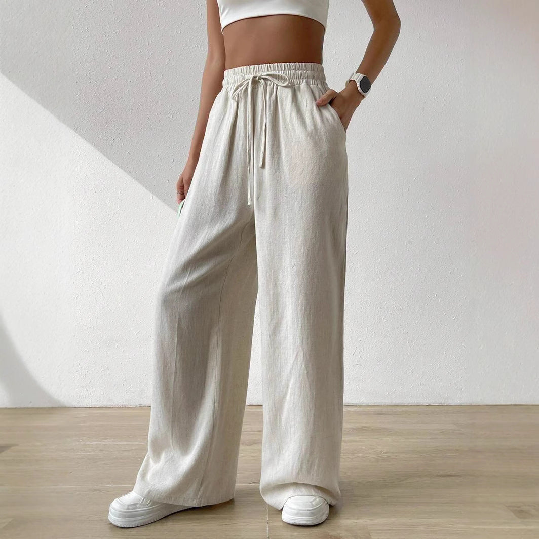 Linen Wide-Leg Drawstring Trousers - Relaxed Fit