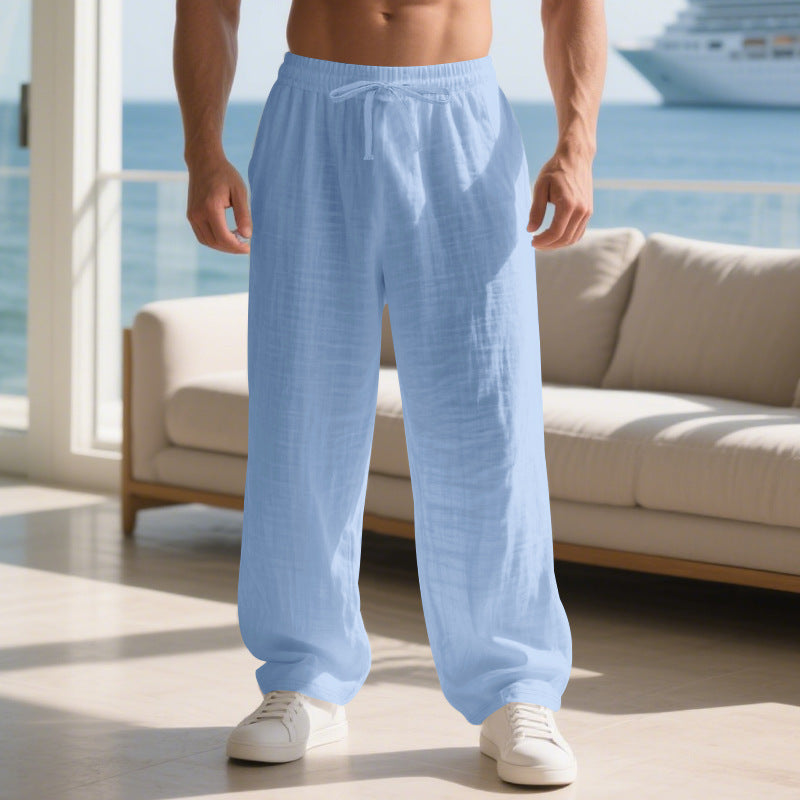 Linen Straight-Leg Trousers Drawstring Waist - Relaxed Fit