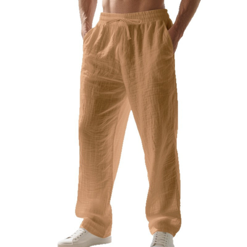 Linen Straight-Leg Trousers Drawstring Waist - Relaxed Fit