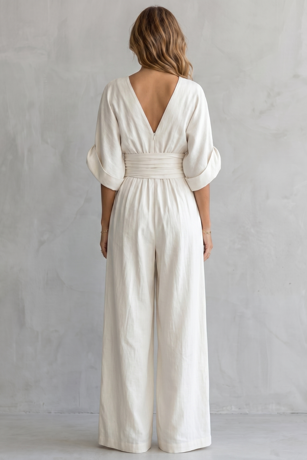 Batwing Sleeve Obi Waist Wide Leg Jumpsuit - Wrap Front