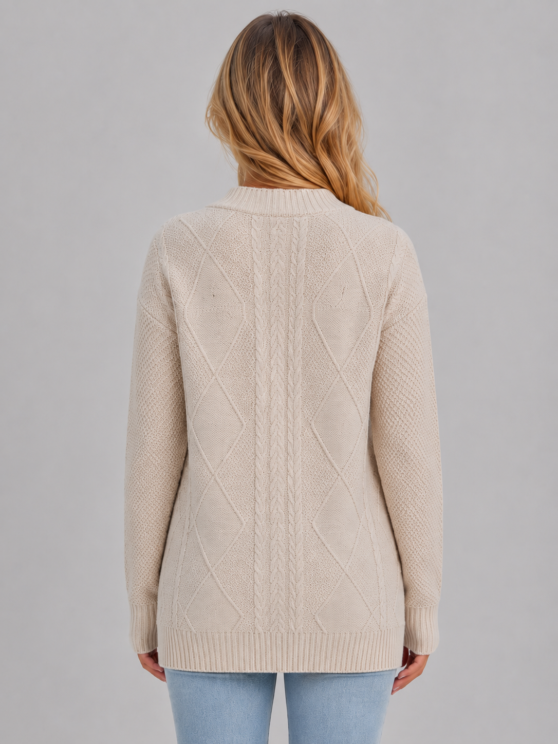 Women's V-Neck Cable Knit Cardigan – Relaxed Fit