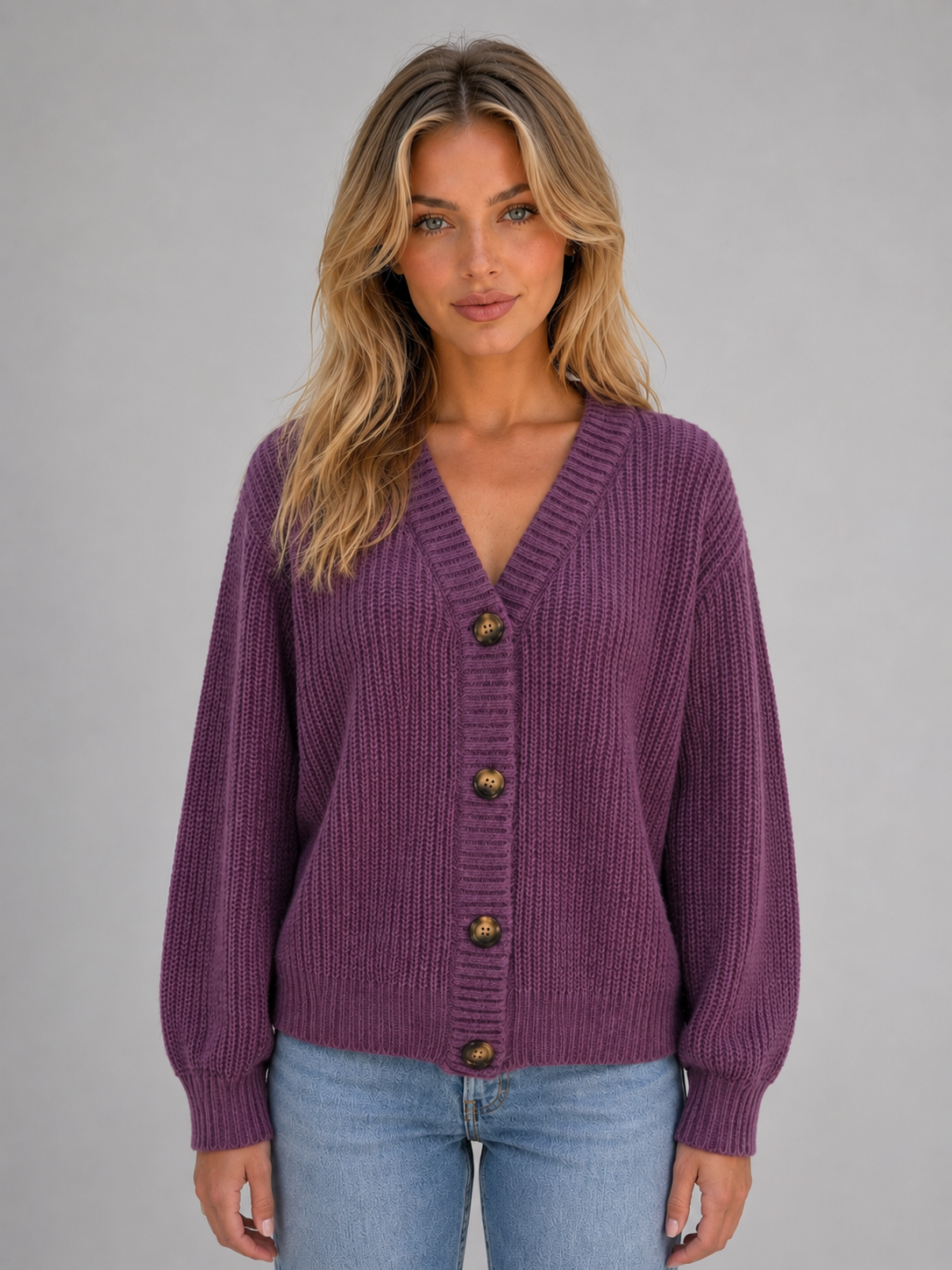 Women's Chunky V-Neck Knit Cardigan – Relaxed Fit