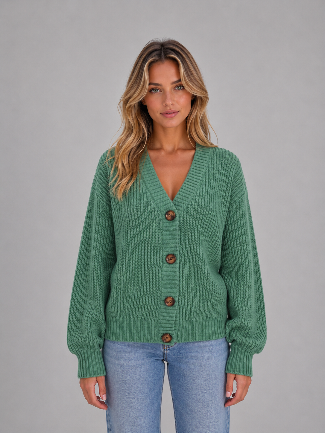 Women's Chunky V-Neck Knit Cardigan – Relaxed Fit