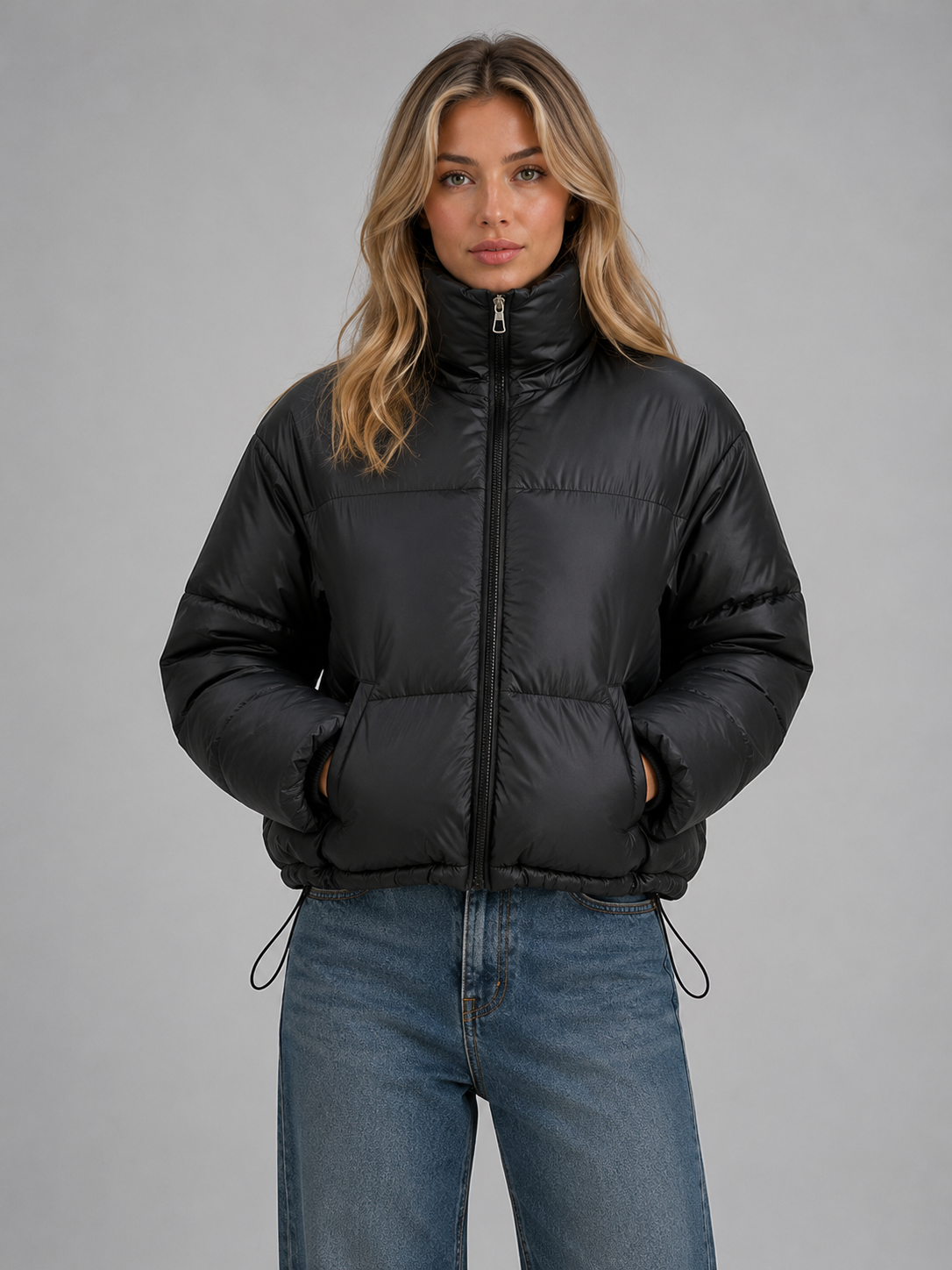 Women's High-Neck Cropped Puffer Jacket – Oversized Fit