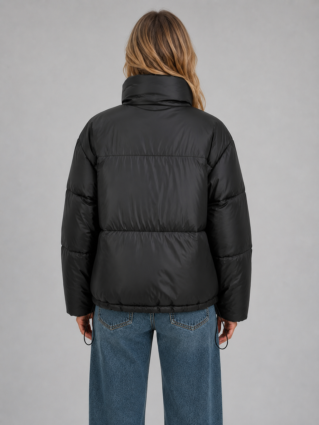 Women's High-Neck Cropped Puffer Jacket – Oversized Fit
