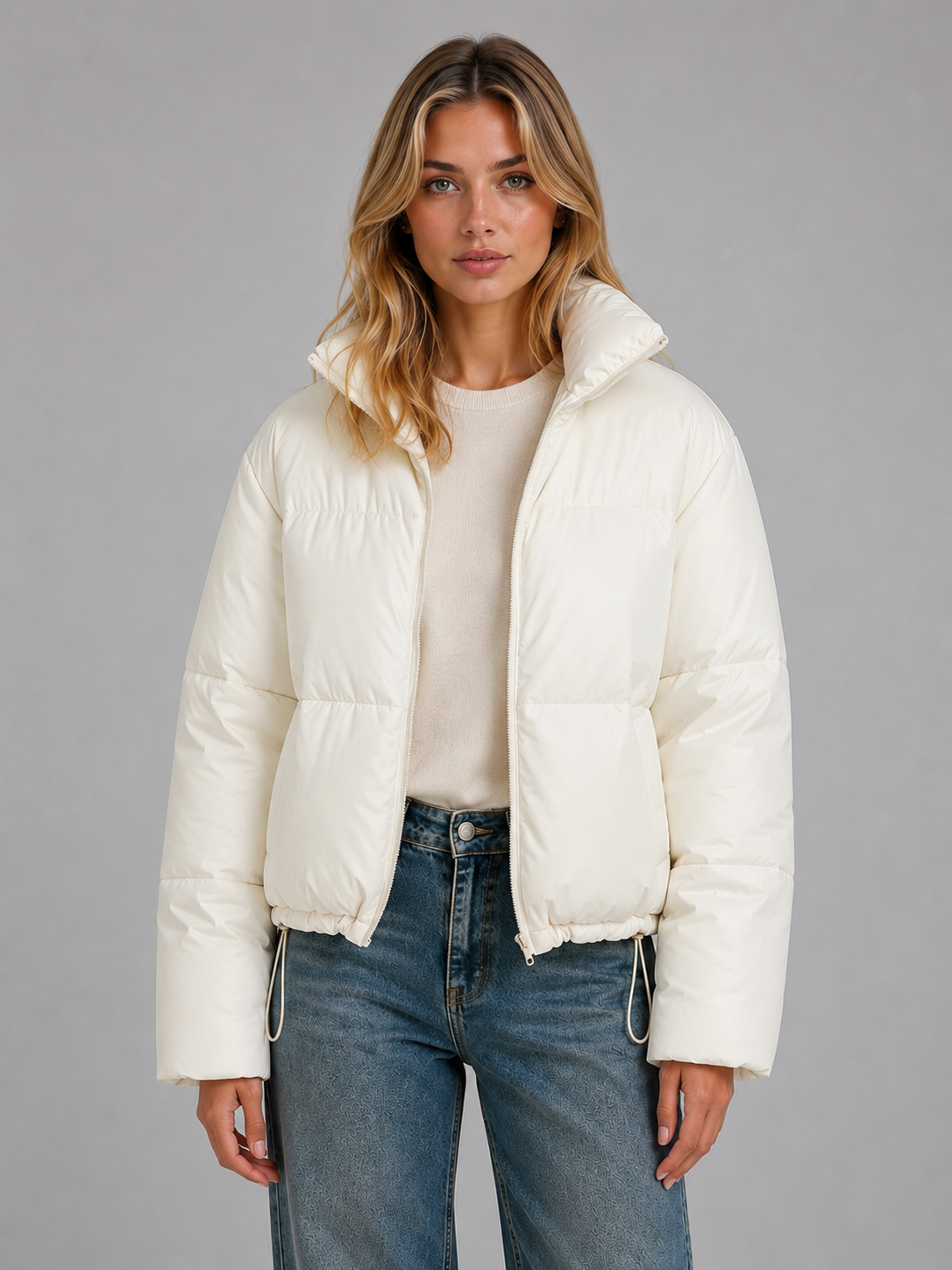 Women's High-Neck Cropped Puffer Jacket – Oversized Fit