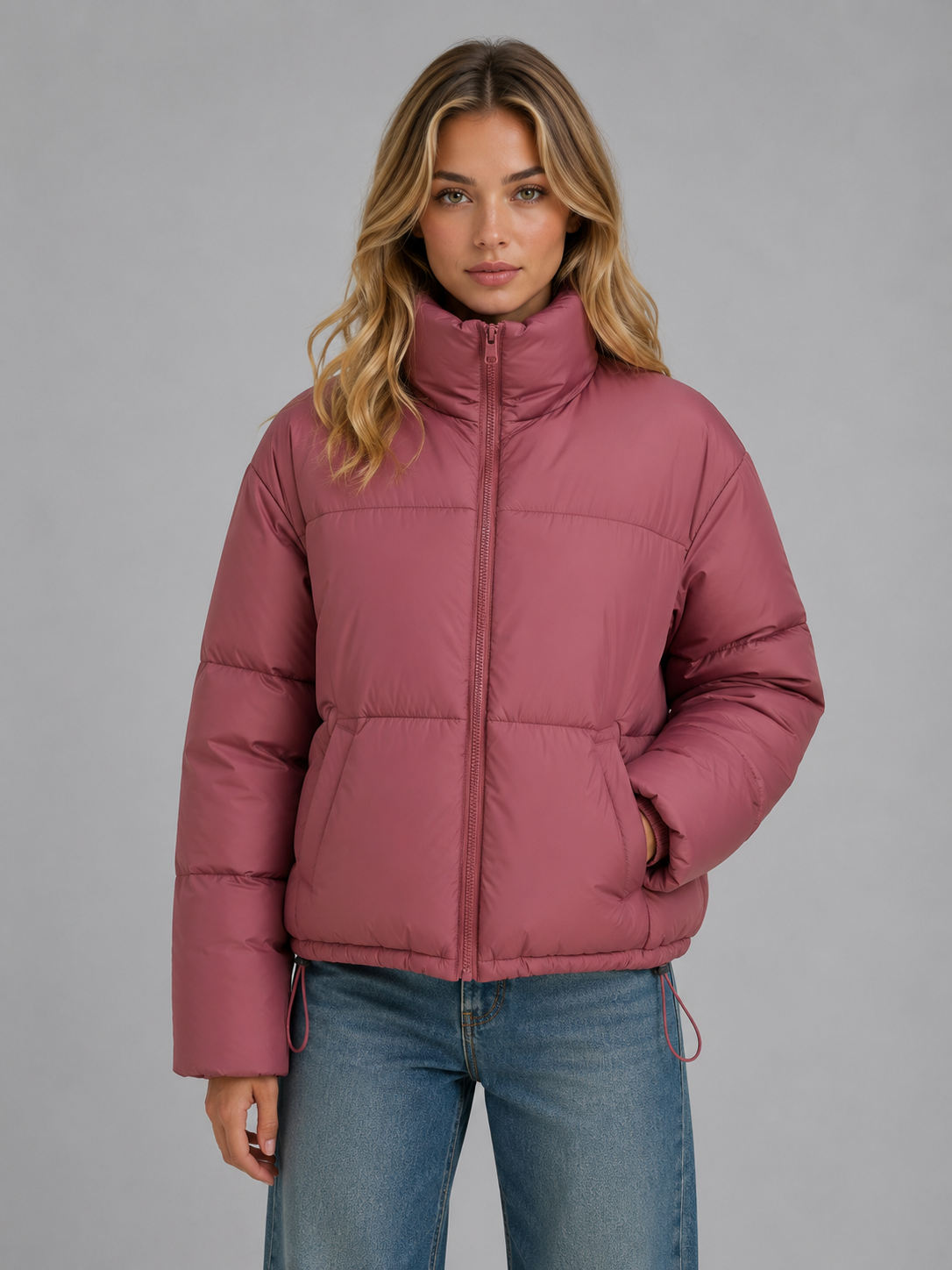 Women's High-Neck Cropped Puffer Jacket – Oversized Fit