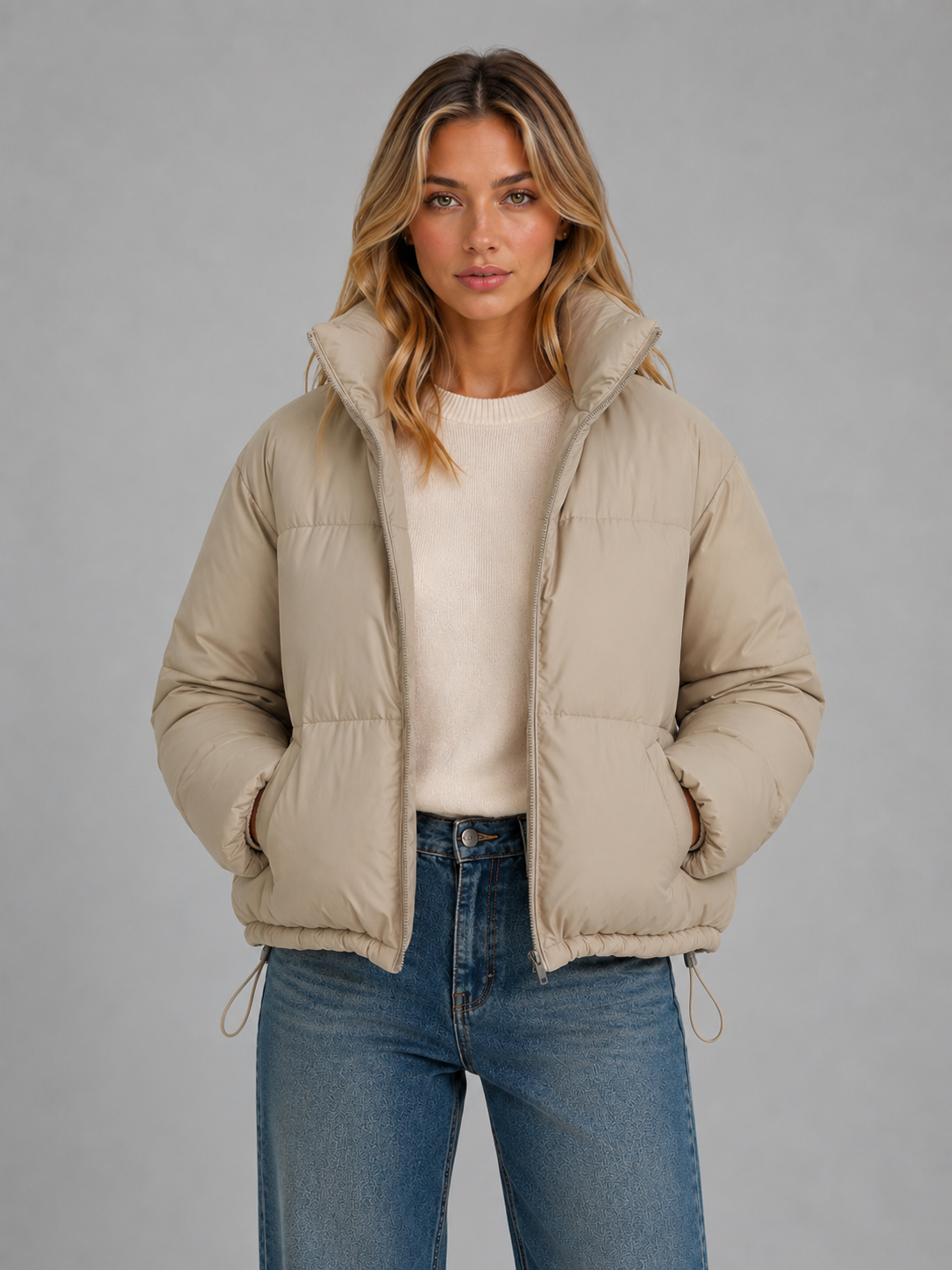 Women's High-Neck Cropped Puffer Jacket – Oversized Fit