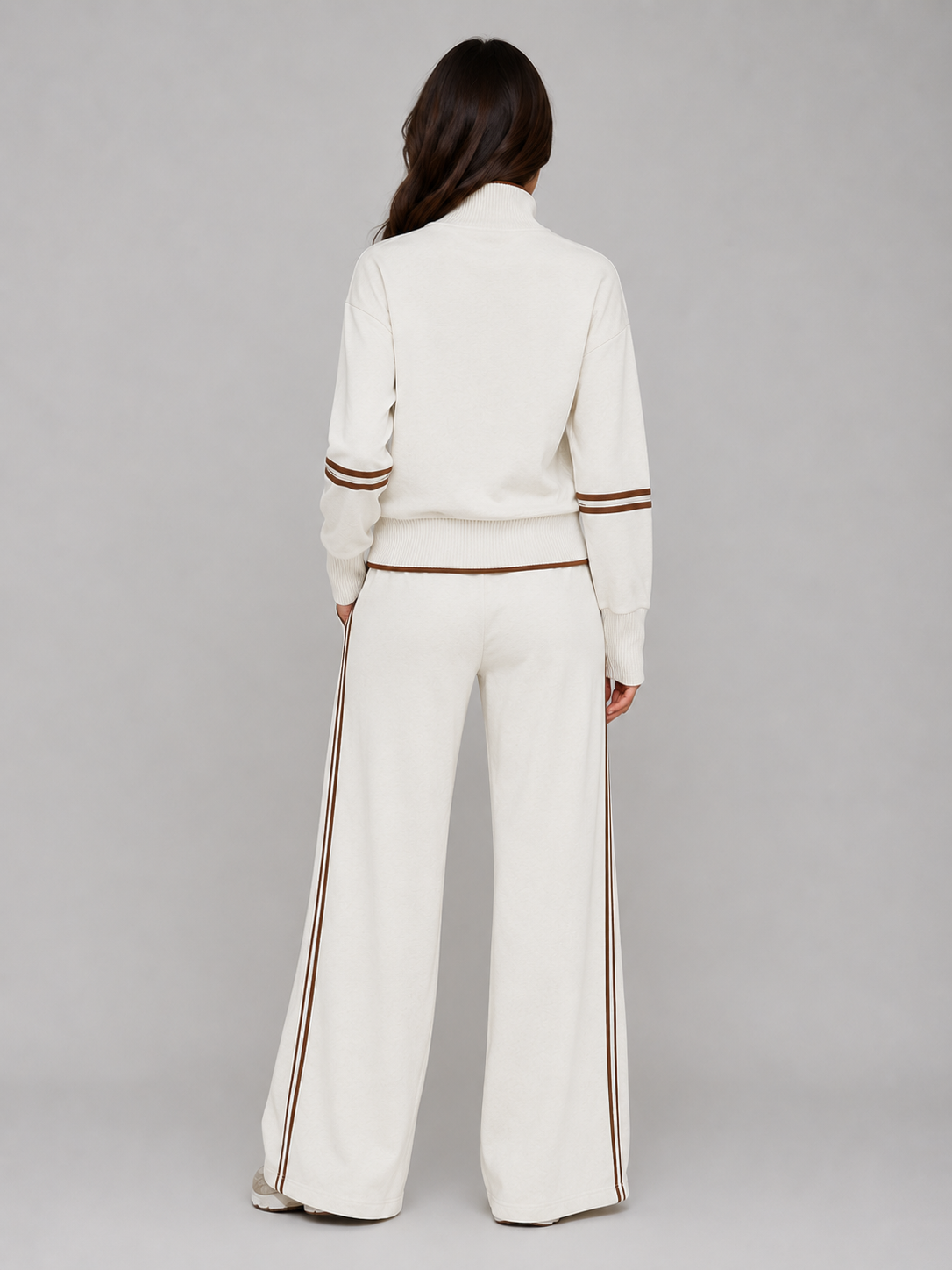 Women's Half-Zip Wide-Leg Lounge Set – Sporty Relaxed Fit